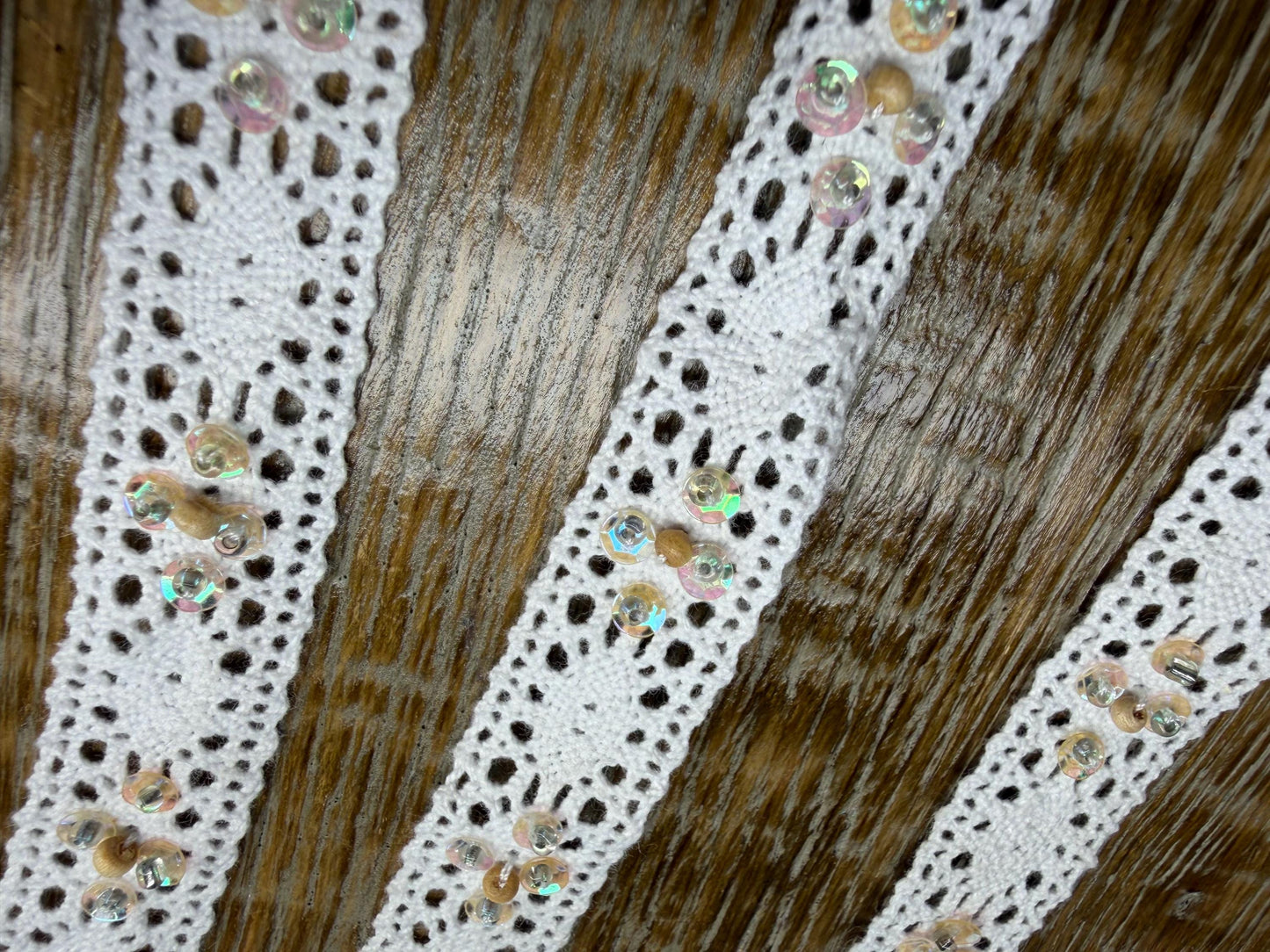 Vintage Style Cotton Lace Trim, 19mm Wide, 3/4” Wide, White Lace, Cotton Lace with sequins, beads
