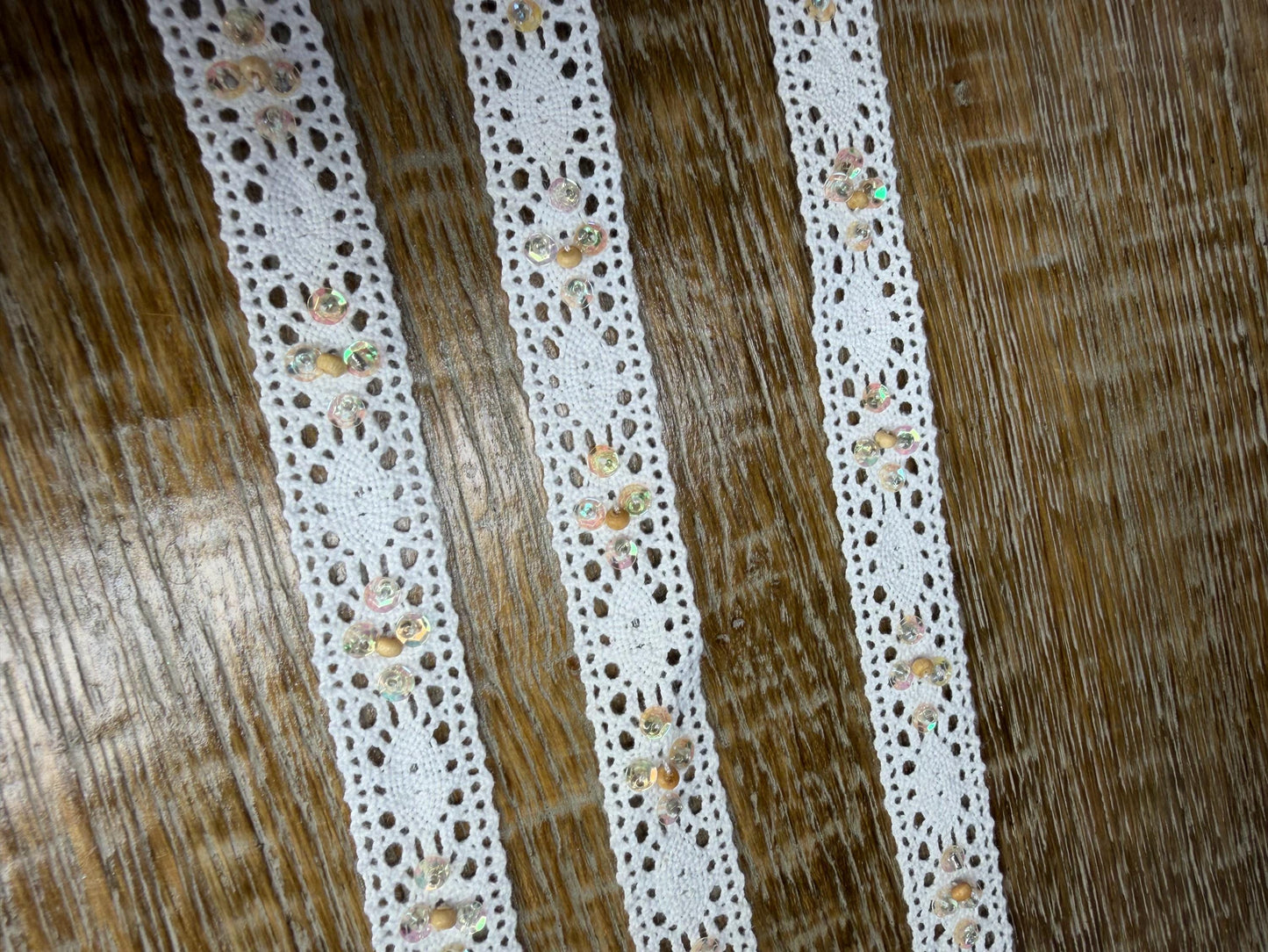 Vintage Style Cotton Lace Trim, 19mm Wide, 3/4” Wide, White Lace, Cotton Lace with sequins, beads