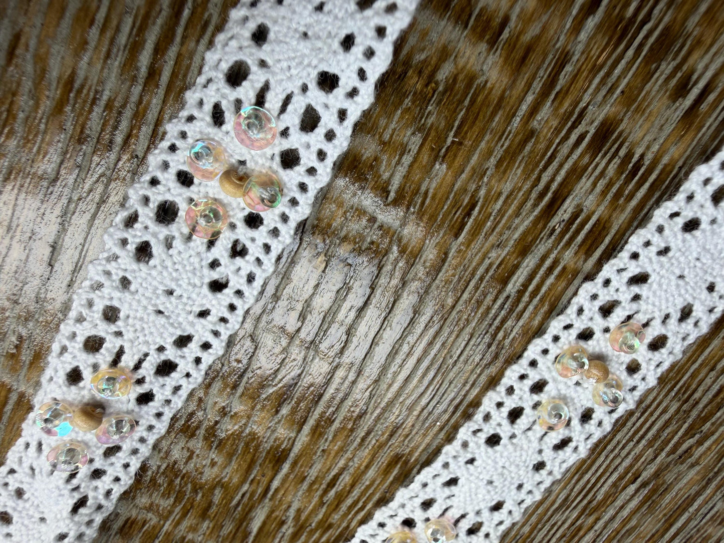 Vintage Style Cotton Lace Trim, 19mm Wide, 3/4” Wide, White Lace, Cotton Lace with sequins, beads