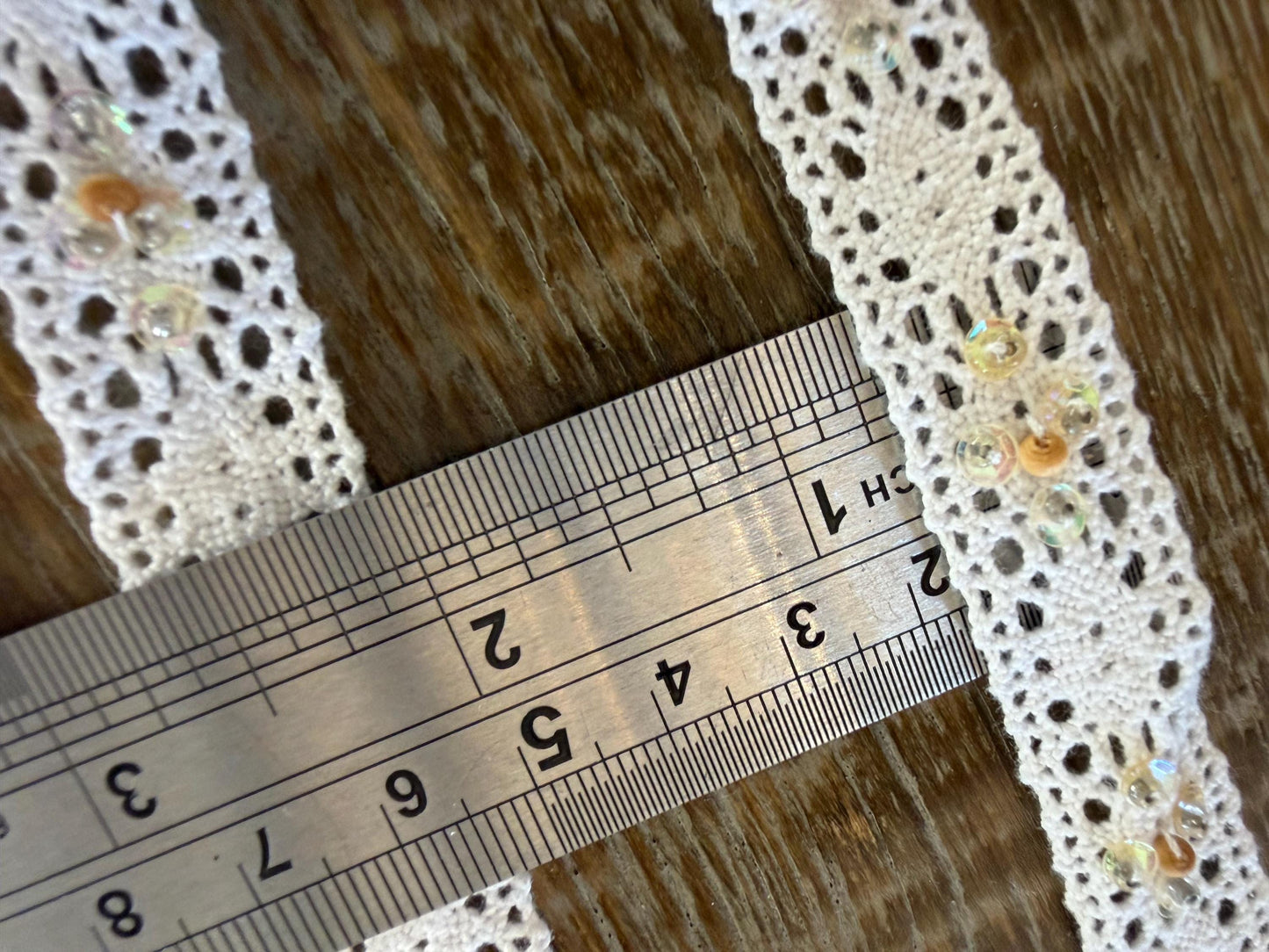Vintage Style Cotton Lace Trim, 19mm Wide, 3/4” Wide, White Lace, Cotton Lace with sequins, beads