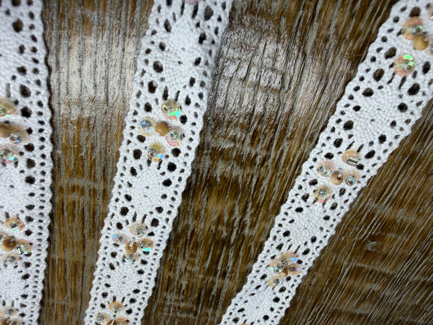 Vintage Style Cotton Lace Trim, 19mm Wide, 3/4” Wide, White Lace, Cotton Lace with sequins, beads