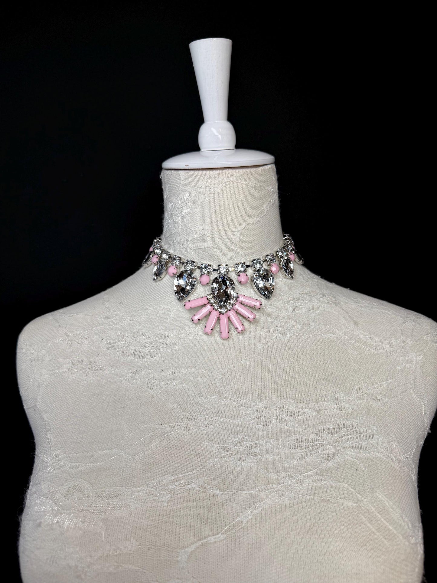 Rhinestone Jewel Choker: Handmade Elegant Bridal Necklace Choker, Diamante, Jewels, Silver