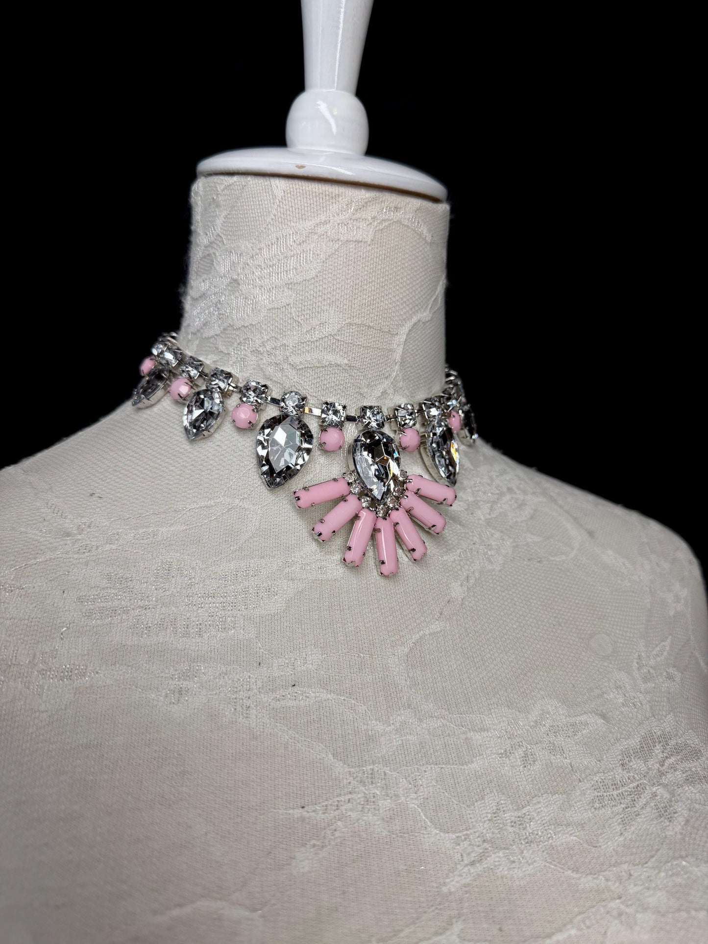 Rhinestone Jewel Choker: Handmade Elegant Bridal Necklace Choker, Diamante, Jewels, Silver