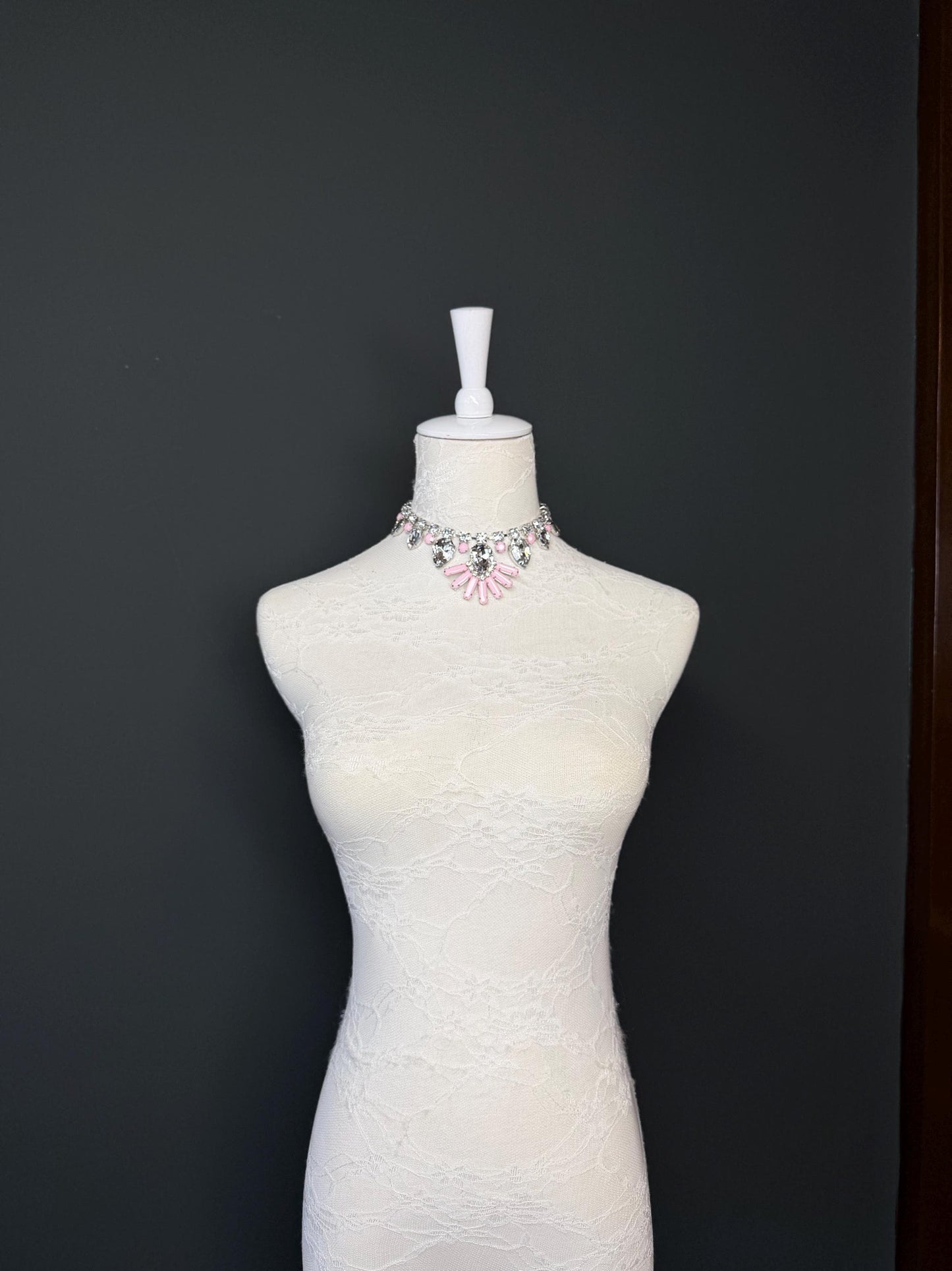 Rhinestone Jewel Choker: Handmade Elegant Bridal Necklace Choker, Diamante, Jewels, Silver