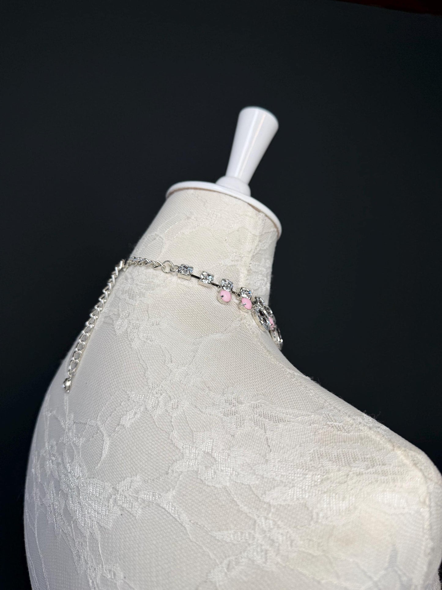 Rhinestone Jewel Choker: Handmade Elegant Bridal Necklace Choker, Diamante, Jewels, Silver