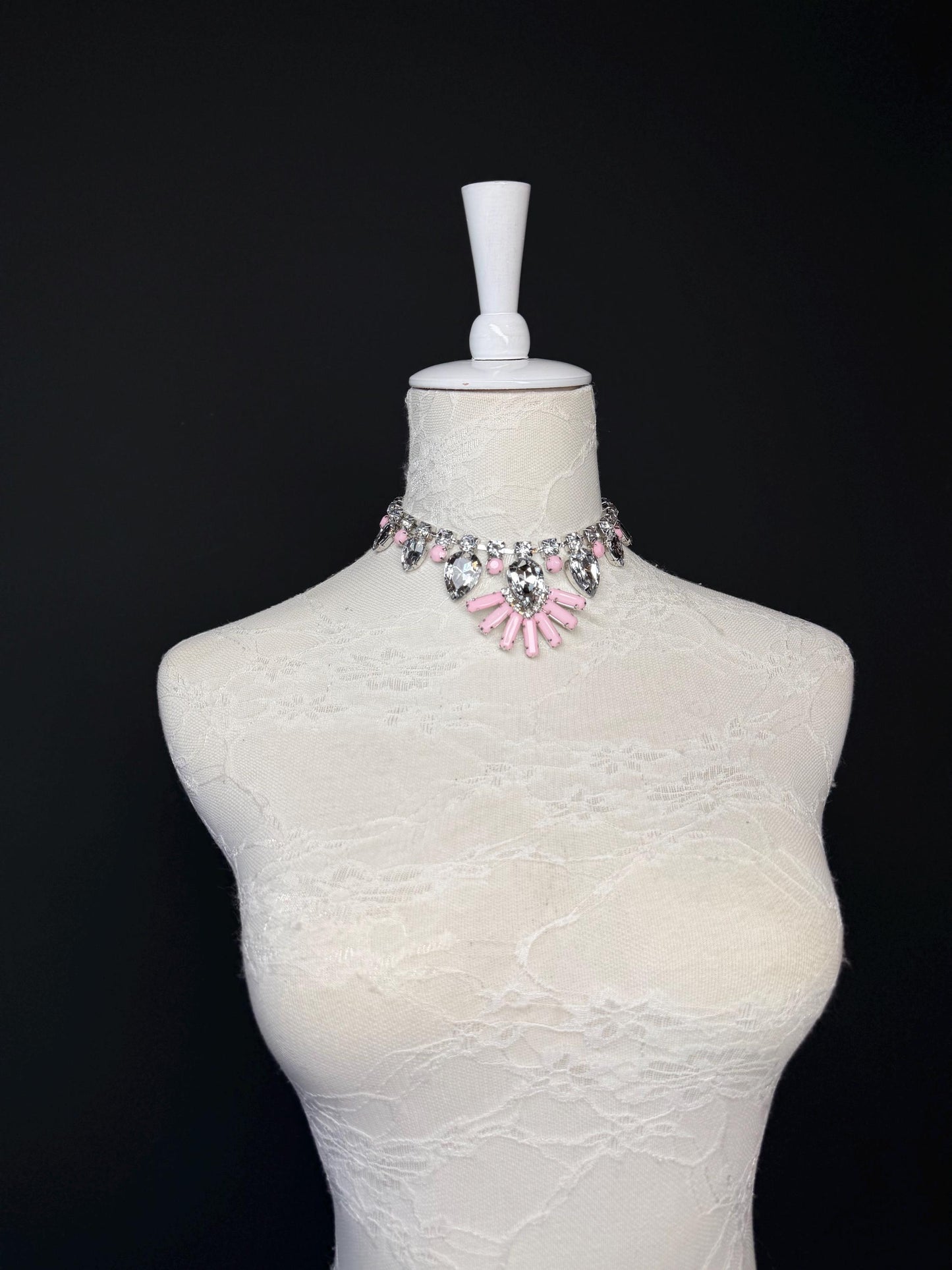 Rhinestone Jewel Choker: Handmade Elegant Bridal Necklace Choker, Diamante, Jewels, Silver