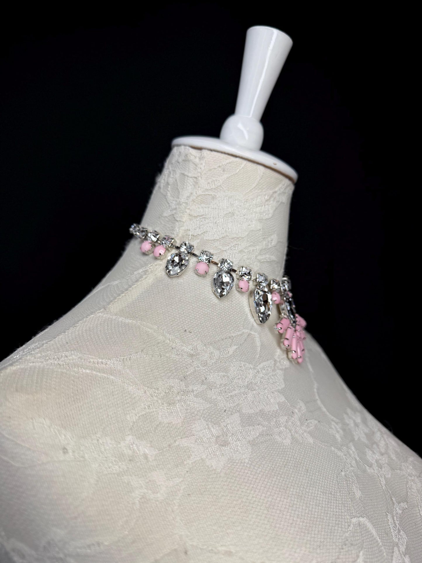 Rhinestone Jewel Choker: Handmade Elegant Bridal Necklace Choker, Diamante, Jewels, Silver