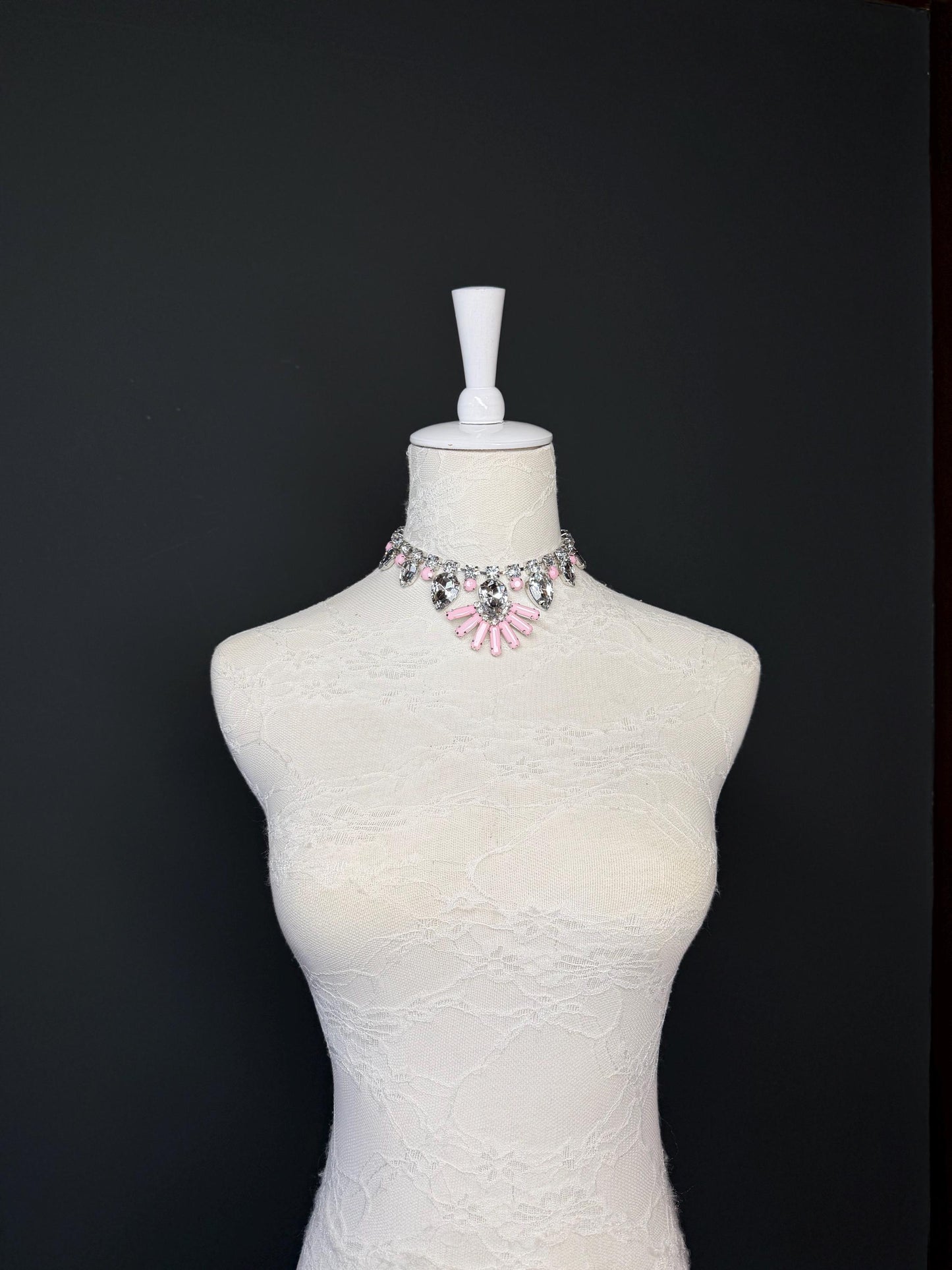 Rhinestone Jewel Choker: Handmade Elegant Bridal Necklace Choker, Diamante, Jewels, Silver