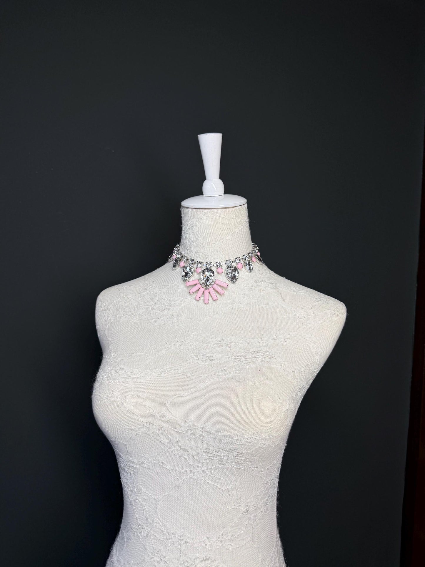 Rhinestone Jewel Choker: Handmade Elegant Bridal Necklace Choker, Diamante, Jewels, Silver
