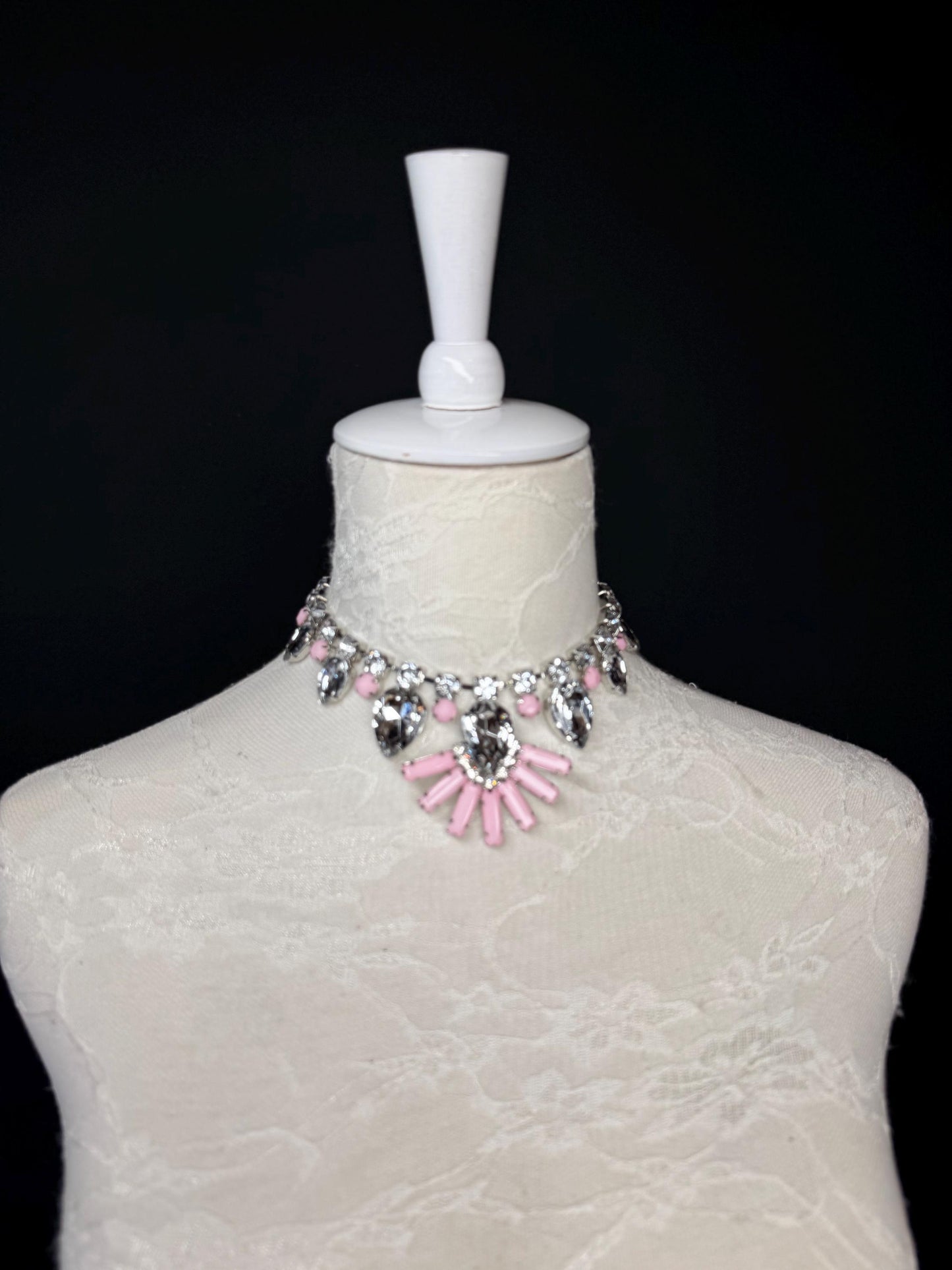 Rhinestone Jewel Choker: Handmade Elegant Bridal Necklace Choker, Diamante, Jewels, Silver