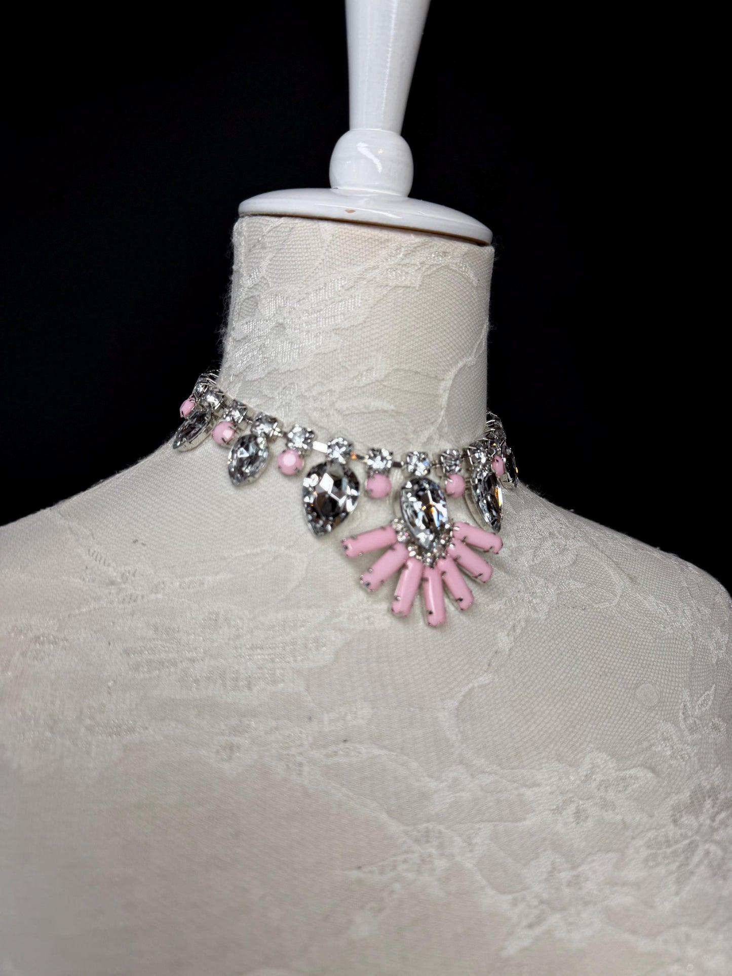 Rhinestone Jewel Choker: Handmade Elegant Bridal Necklace Choker, Diamante, Jewels, Silver