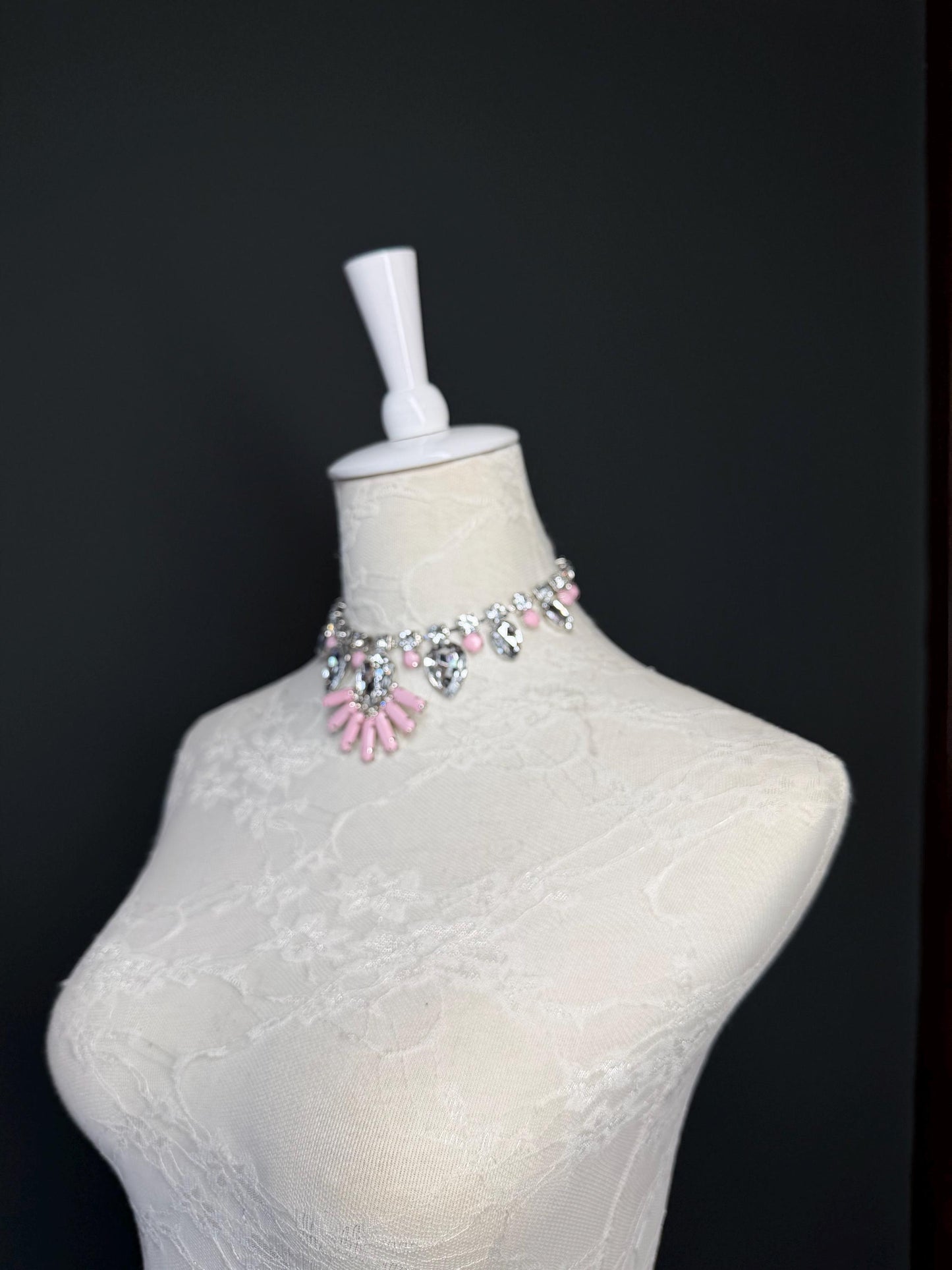 Rhinestone Jewel Choker: Handmade Elegant Bridal Necklace Choker, Diamante, Jewels, Silver