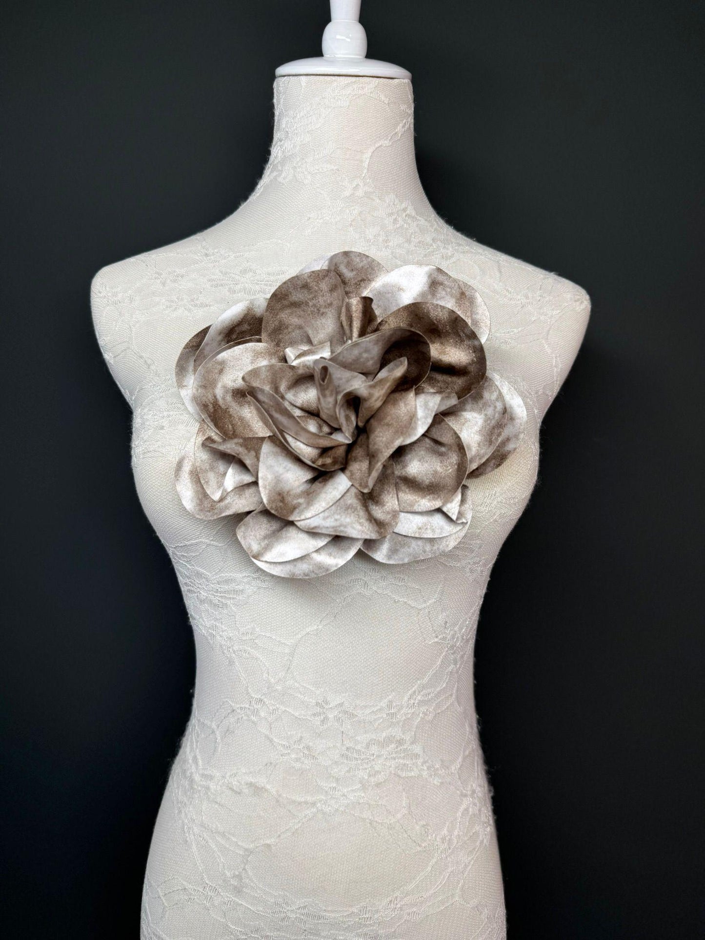 Large Satin Corsage Flower, Handmade 3D Floral Pin, 8", 20cm, 17 Colours