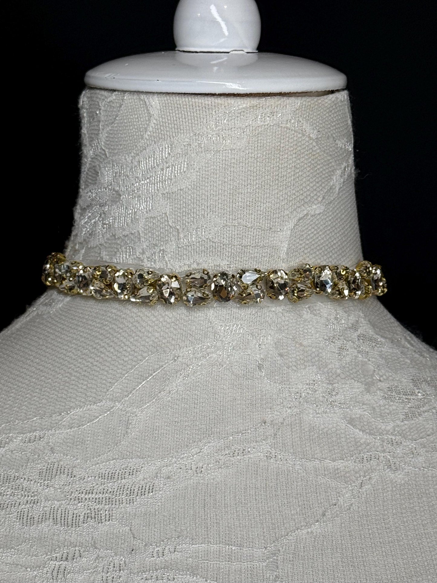 Jewel Rhinestone Choker Necklace, Handmade, Silver or Gold