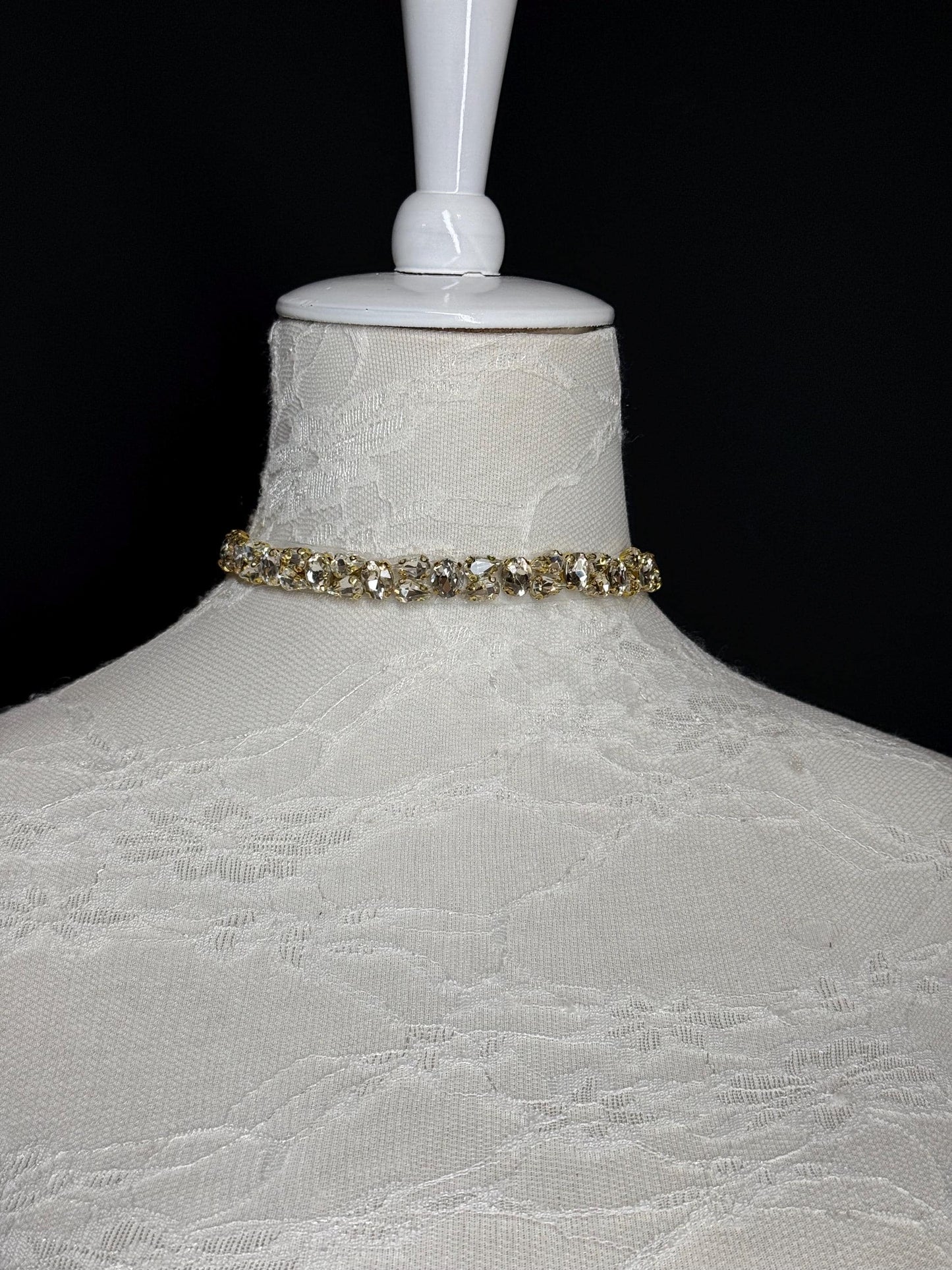 Jewel Rhinestone Choker Necklace, Handmade, Silver or Gold
