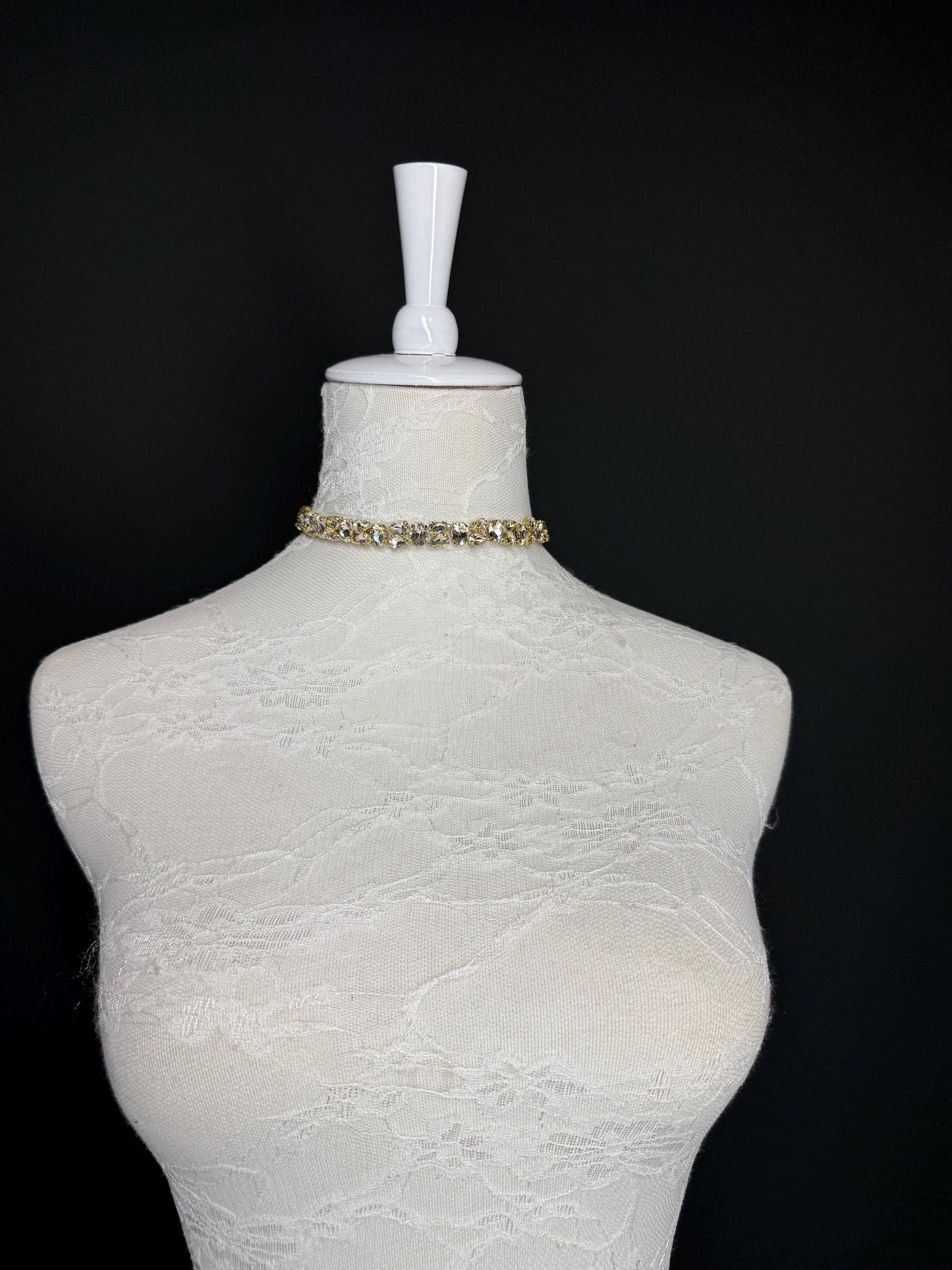 Jewel Rhinestone Choker Necklace, Handmade, Silver or Gold