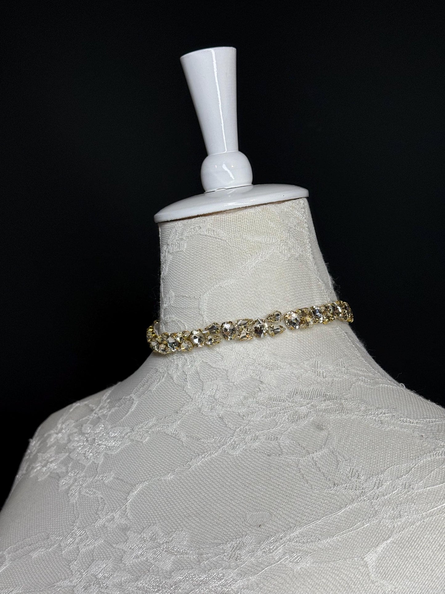 Jewel Rhinestone Choker Necklace, Handmade, Silver or Gold