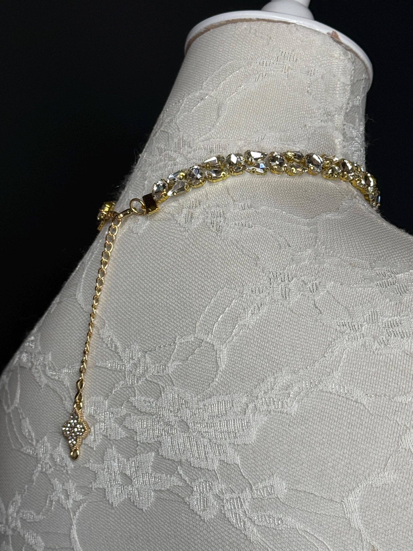 Jewel Rhinestone Choker Necklace, Handmade, Silver or Gold