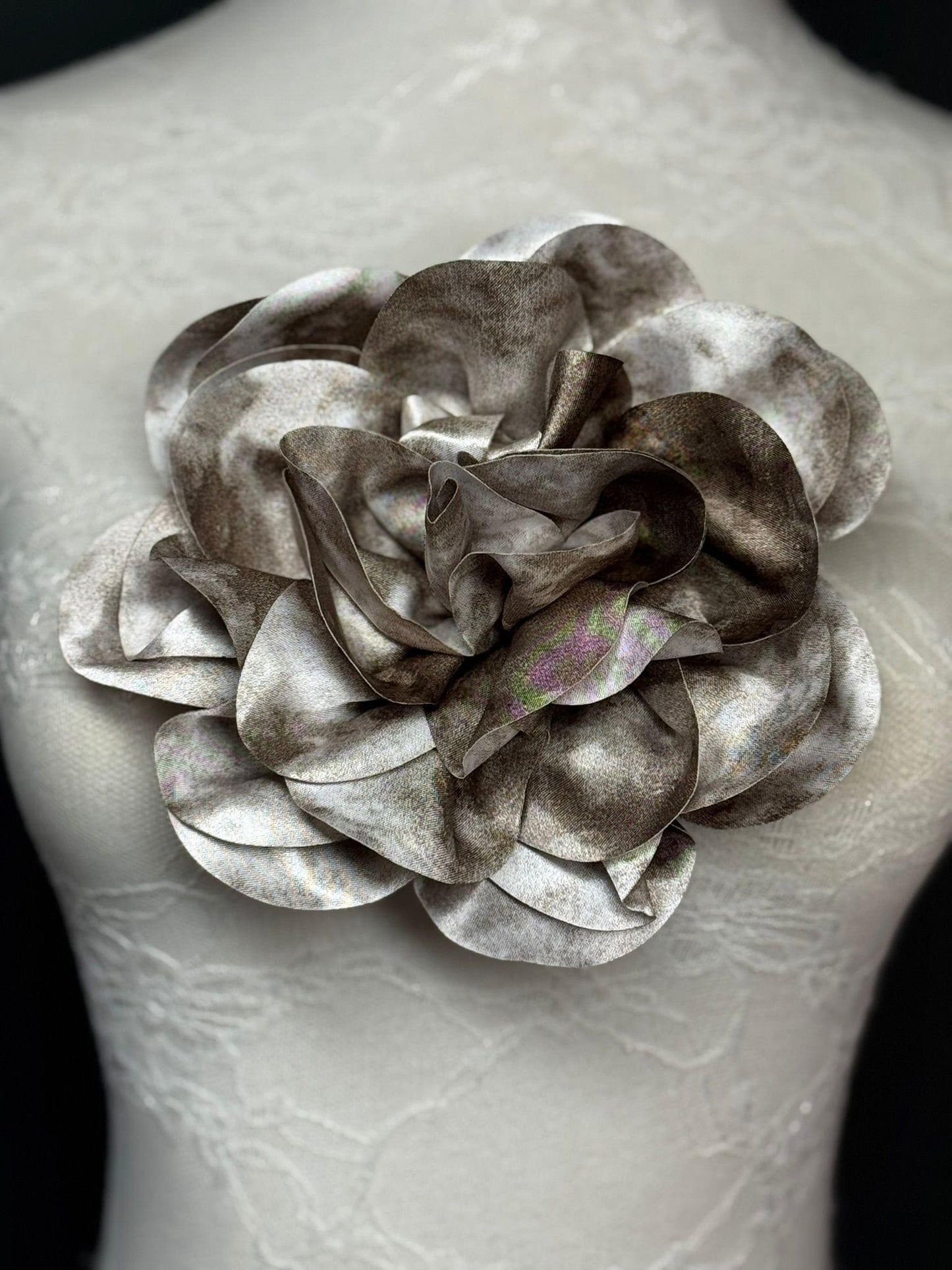 Large Satin Corsage Flower, Handmade 3D Floral Pin, 8", 20cm, 17 Colours