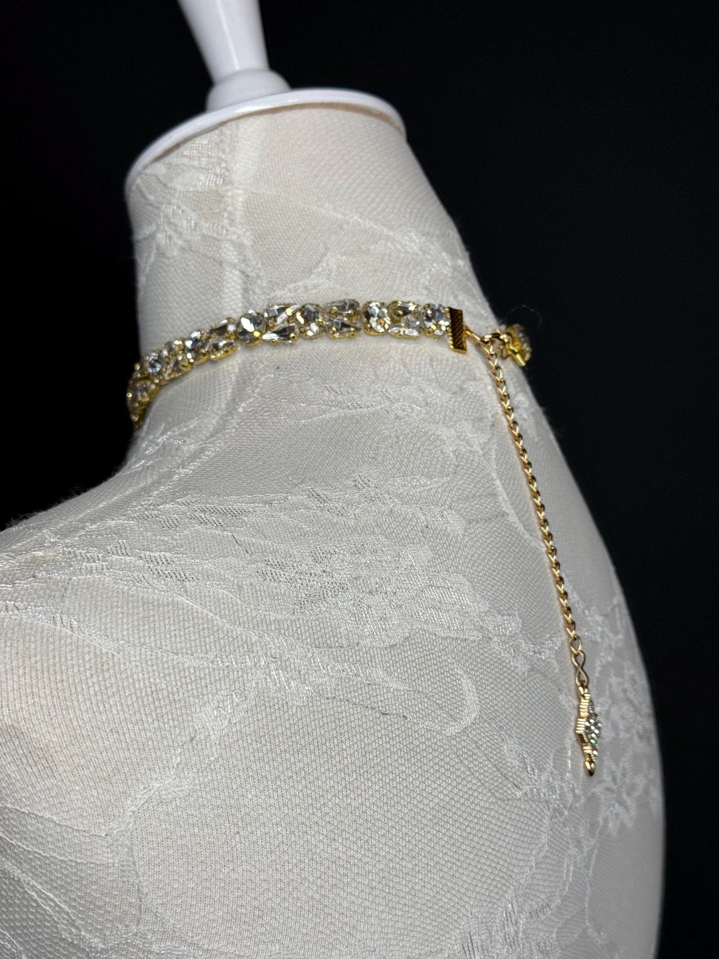 Jewel Rhinestone Choker Necklace, Handmade, Silver or Gold