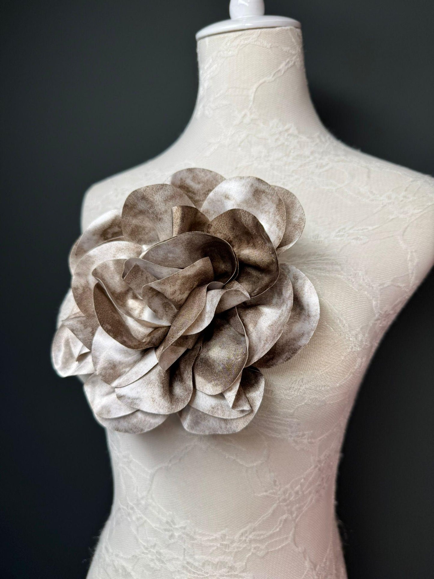 Large Satin Corsage Flower, Handmade 3D Floral Pin, 8", 20cm, 17 Colours