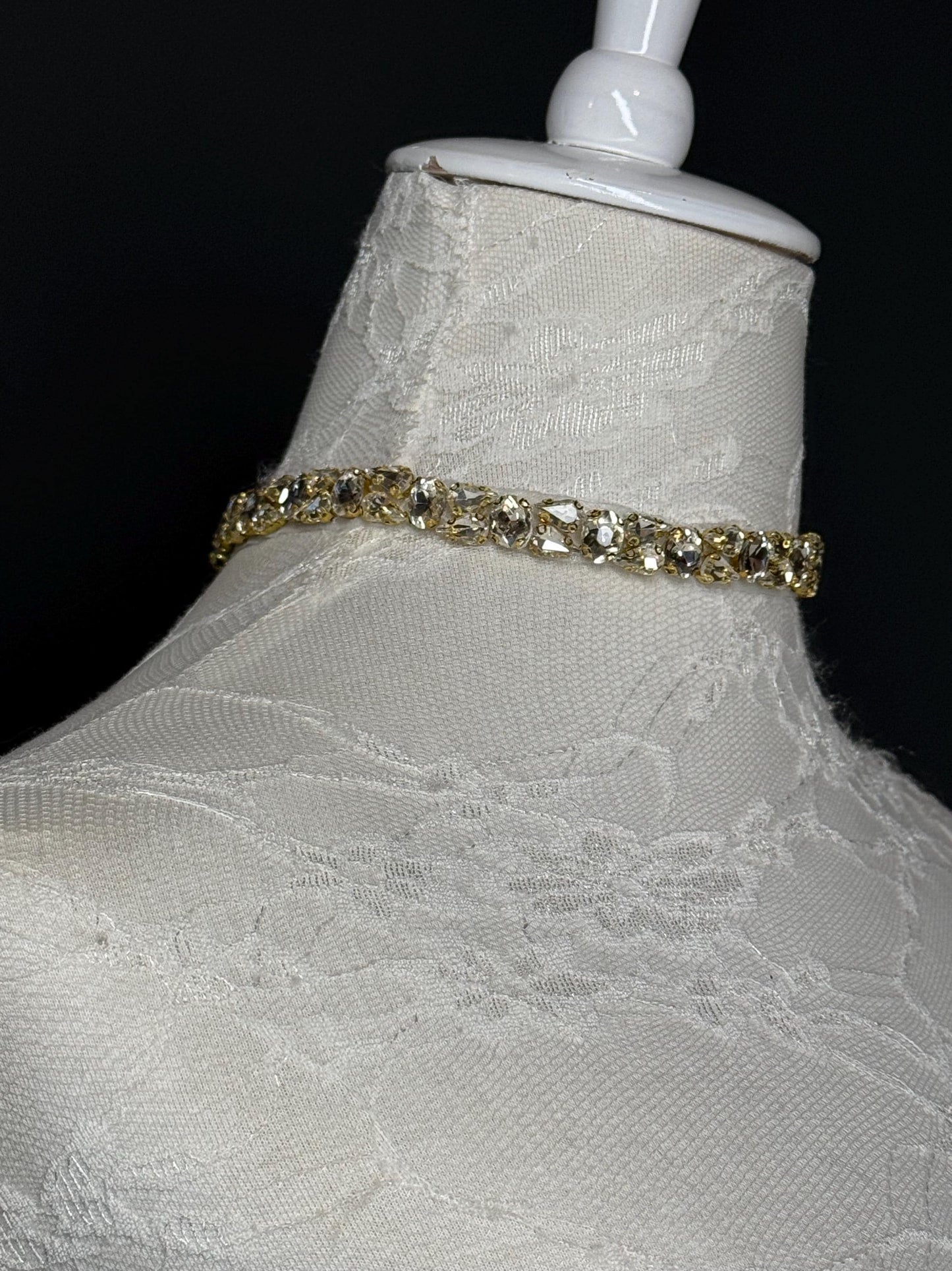 Jewel Rhinestone Choker Necklace, Handmade, Silver or Gold