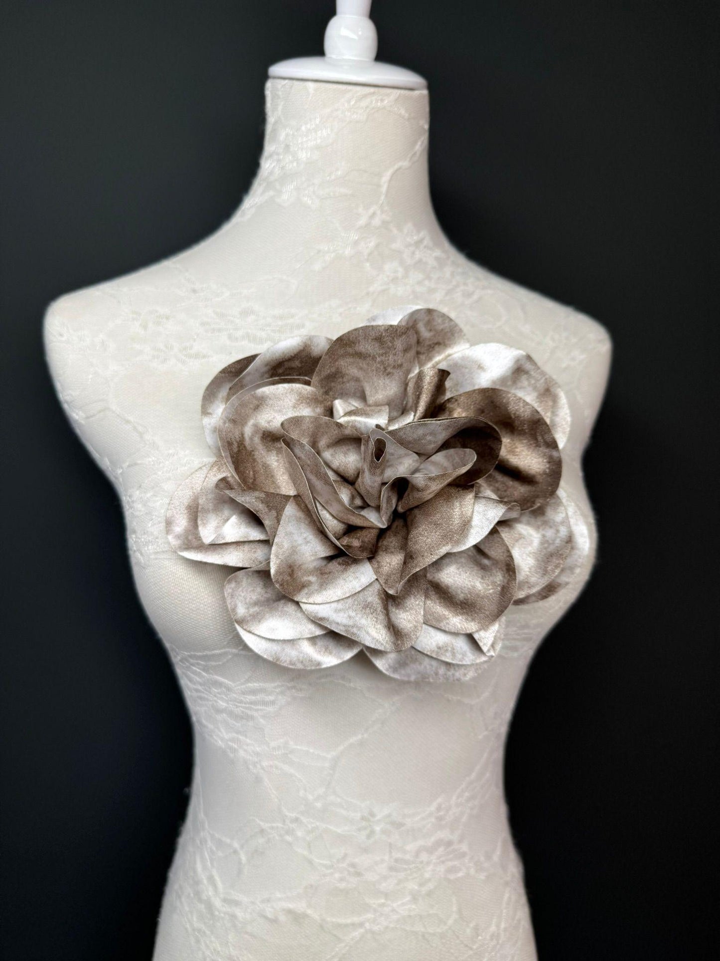 Large Satin Corsage Flower, Handmade 3D Floral Pin, 8", 20cm, 17 Colours