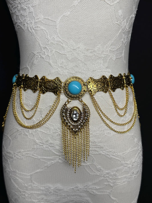 Antique Gold Belly Chain Belt, Handmade Costume Dance Belt (18-40 inch)