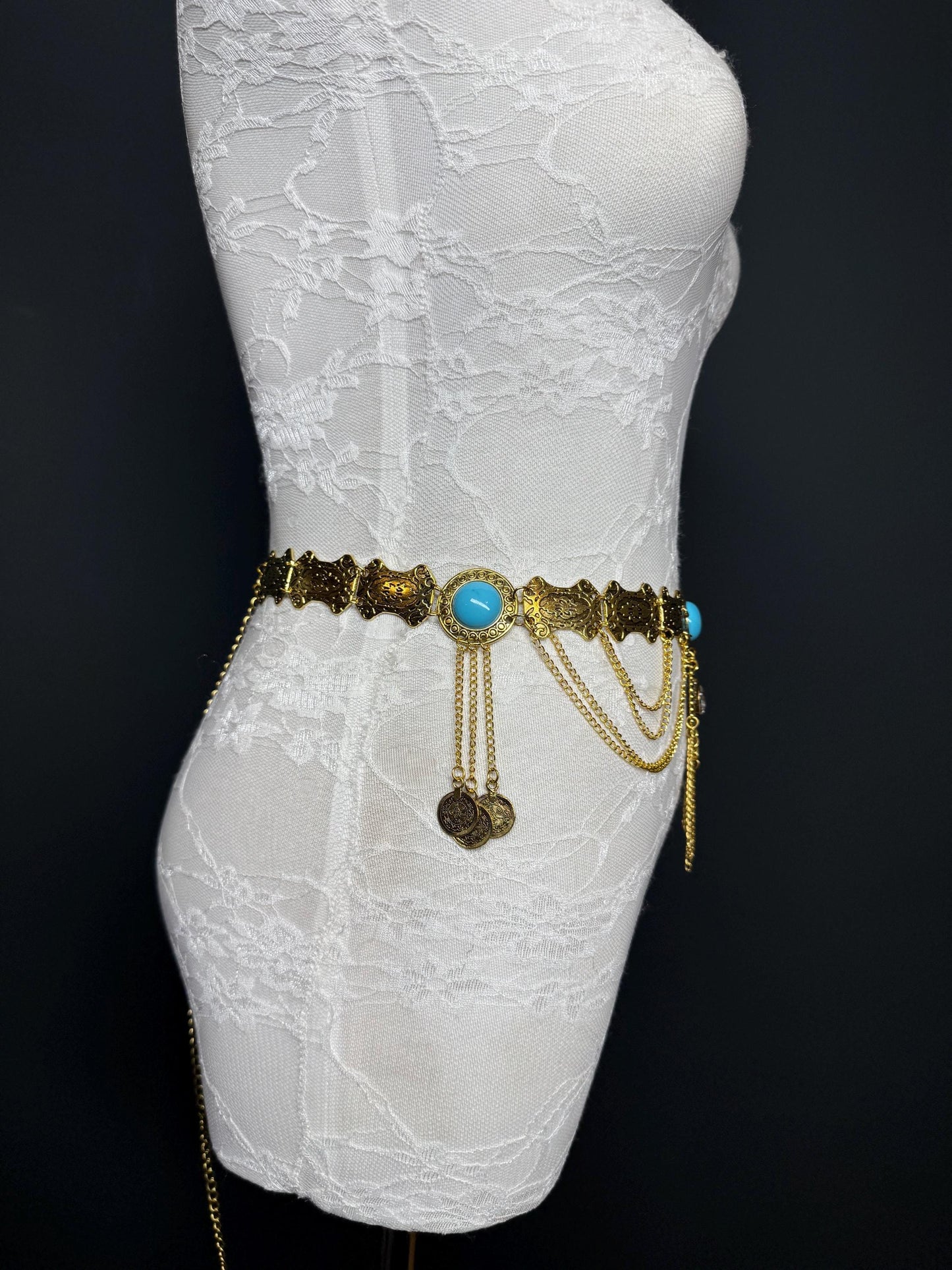 Antique Gold Belly Chain Belt, Handmade Costume Dance Belt (18-40 inch)