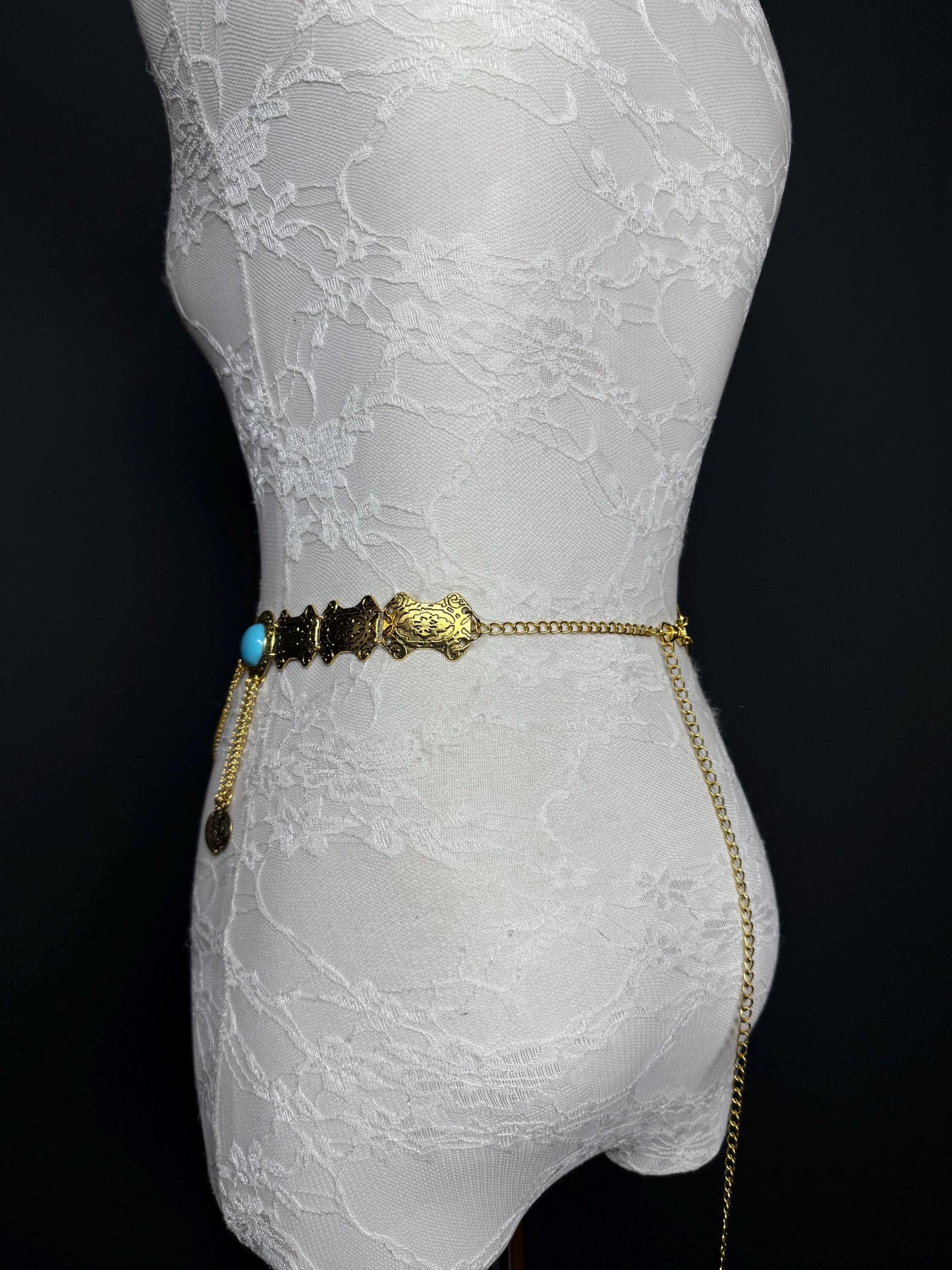 Antique Gold Belly Chain Belt, Handmade Costume Dance Belt (18-40 inch)
