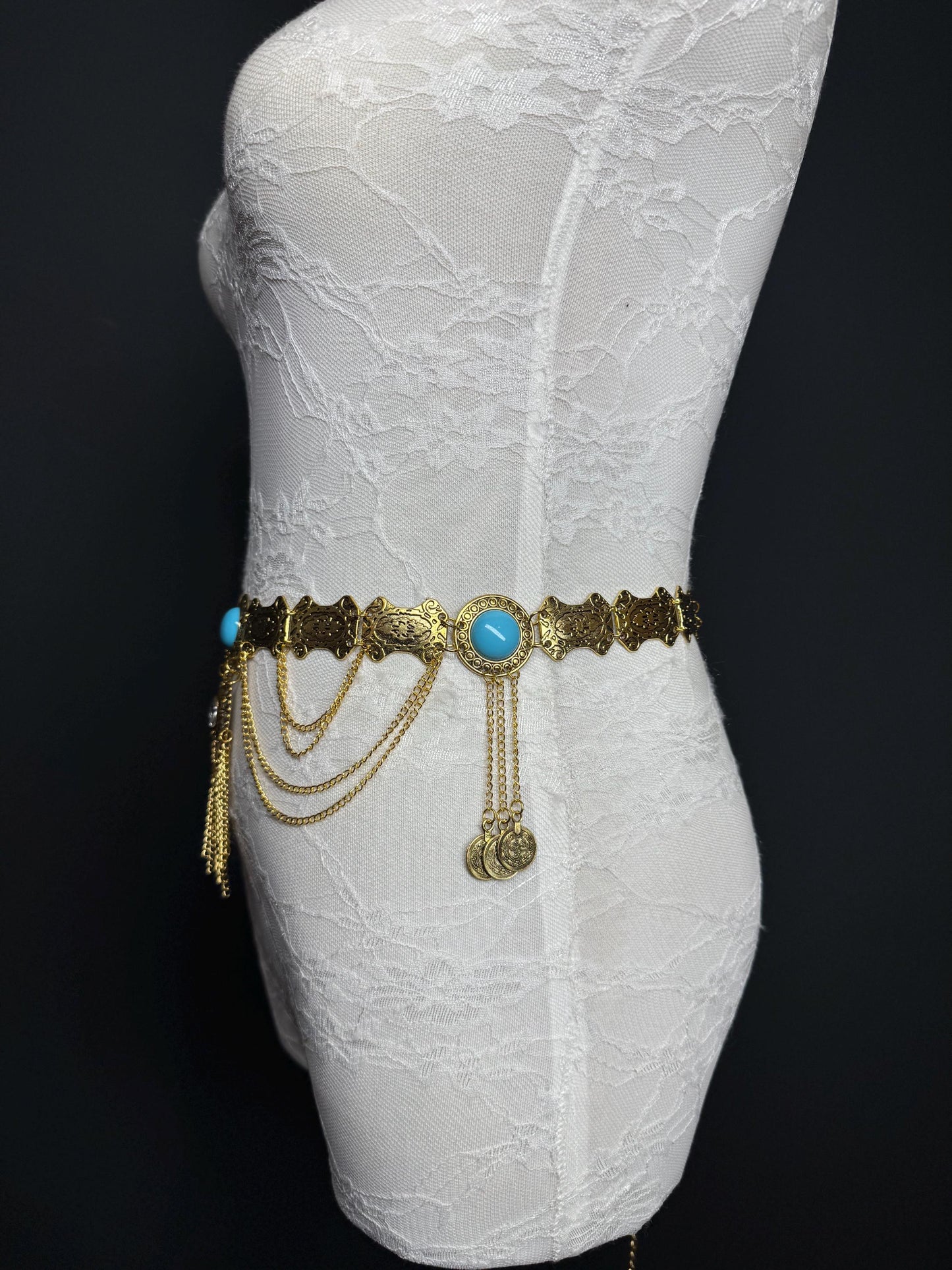 Antique Gold Belly Chain Belt, Handmade Costume Dance Belt (18-40 inch)