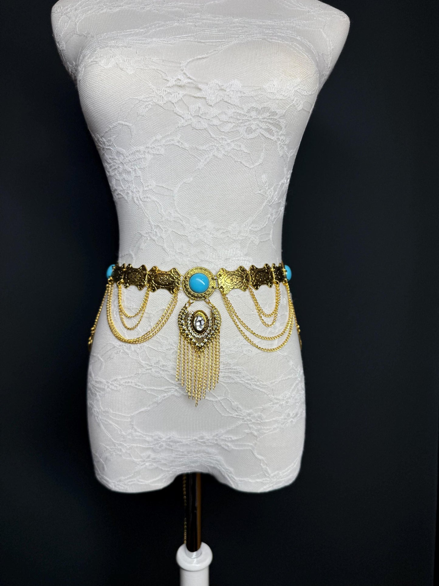 Antique Gold Belly Chain Belt, Handmade Costume Dance Belt (18-40 inch)