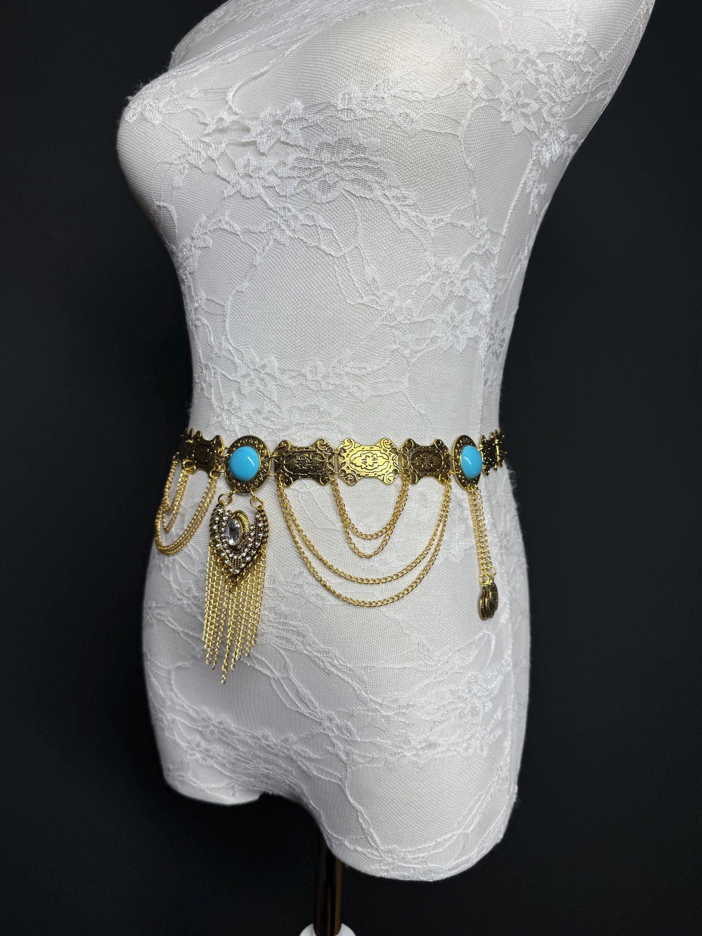 Antique Gold Belly Chain Belt, Handmade Costume Dance Belt (18-40 inch)