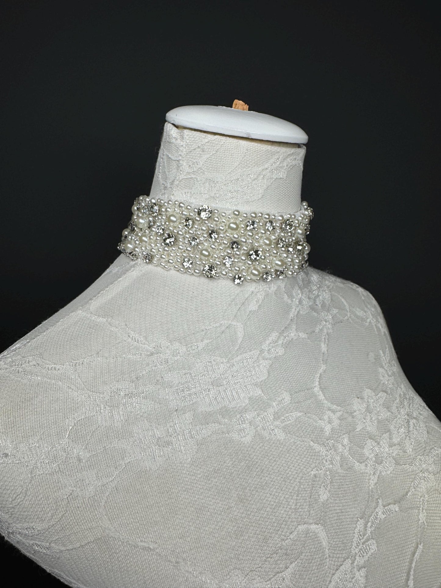 Jewel Rhinestone with Pearl Choker Handmade, Exclusive FAN Design