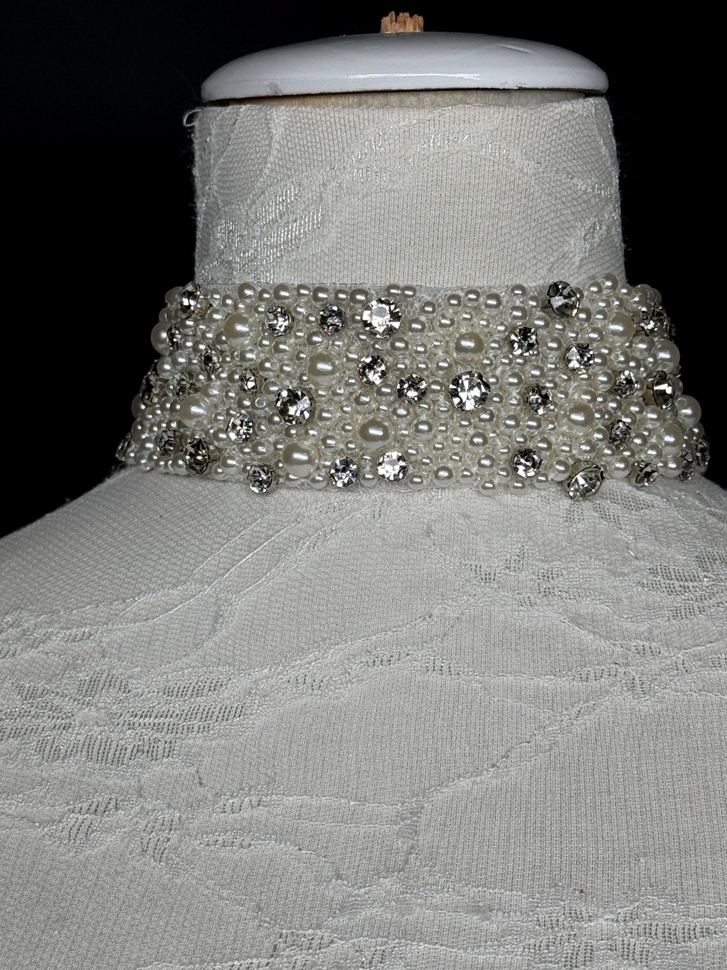 Jewel Rhinestone with Pearl Choker Handmade, Exclusive FAN Design
