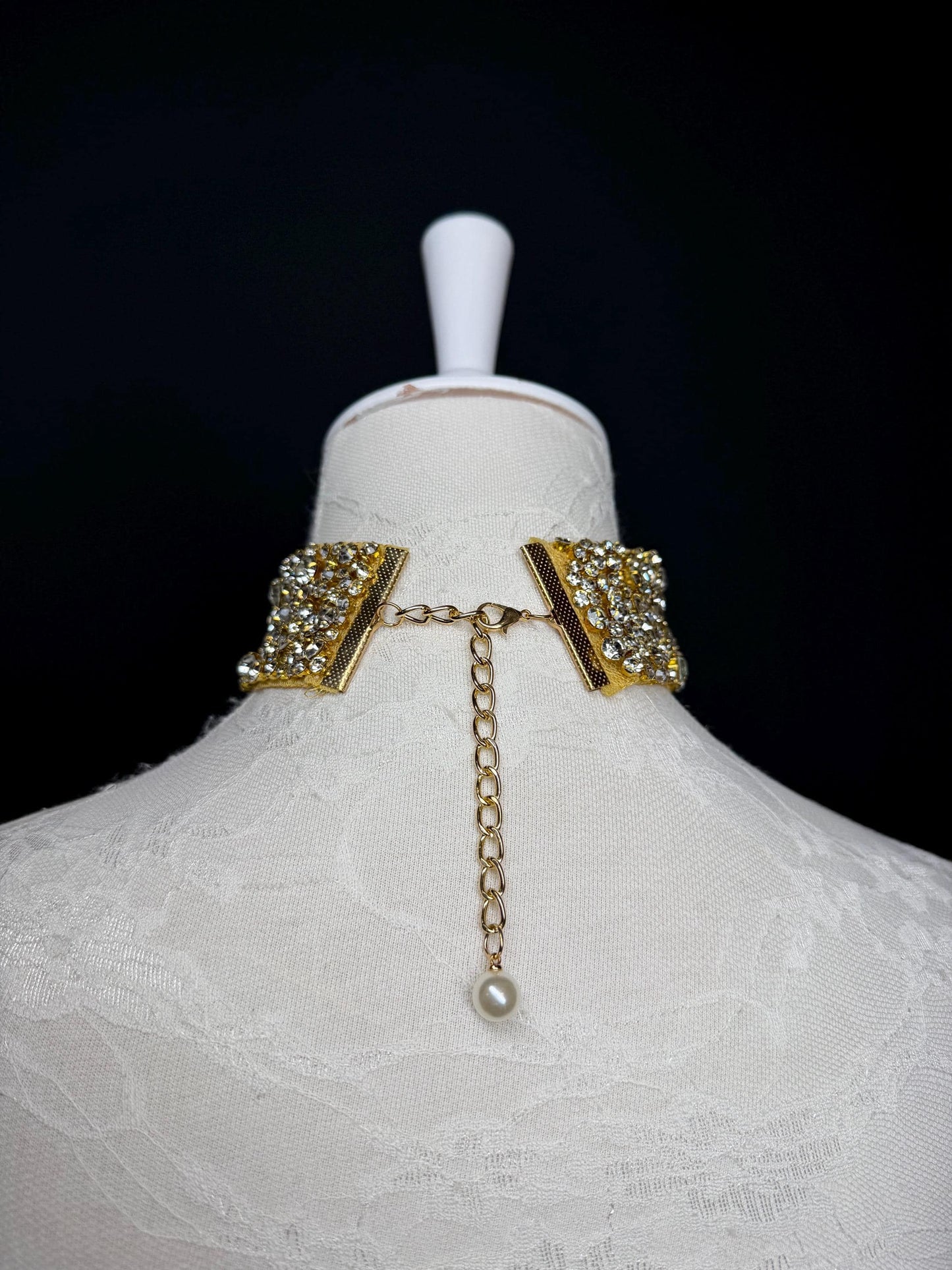 Jewel Rhinestone with Pearl Choker Handmade, Exclusive FAN Design