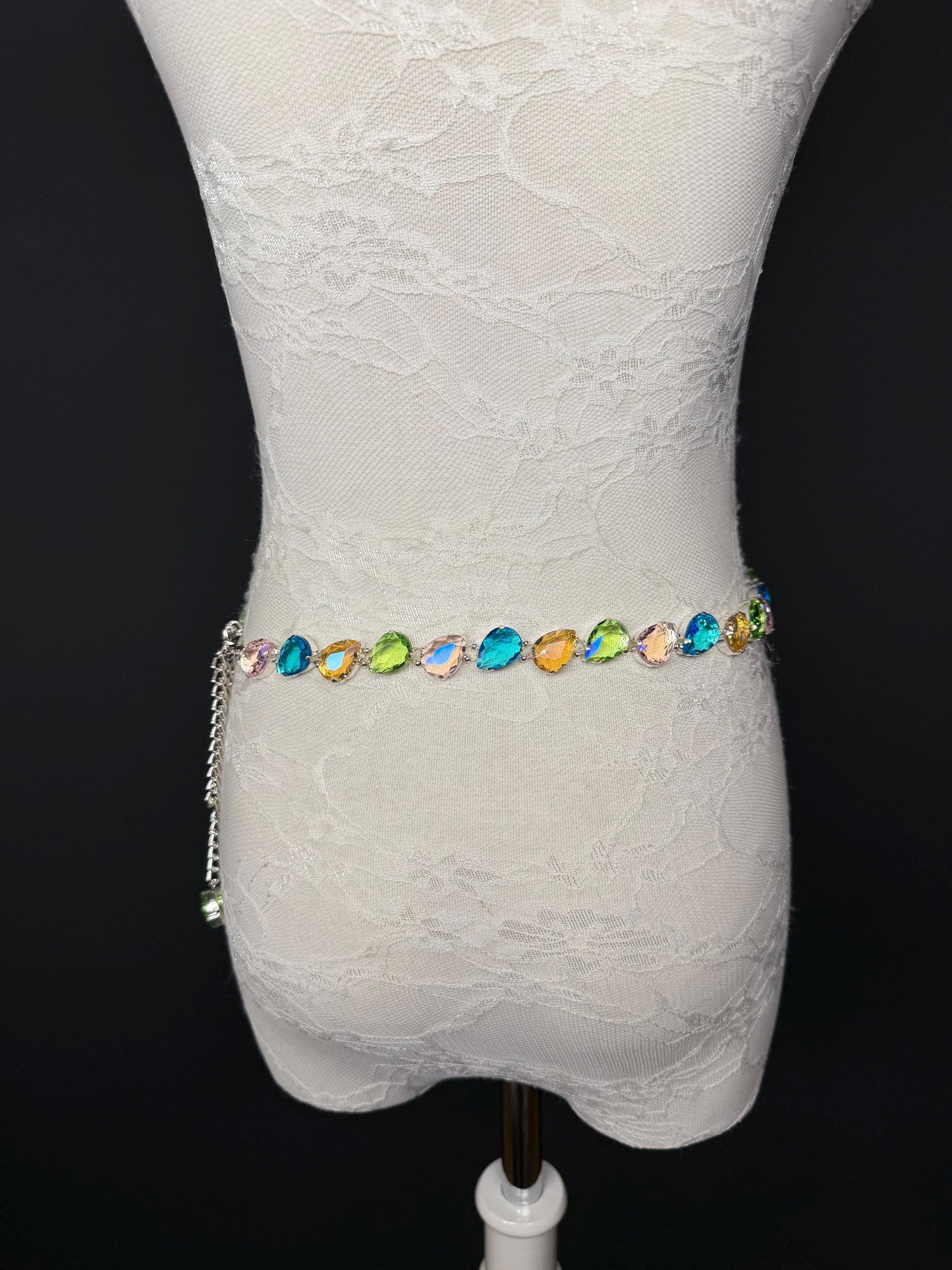 X-Long Belt, Jewel Rhinestone Belt, Chain Belt, Vintage Style Belt, Diamante Belt, Bridal Belt, Gift, Quality Belt, Elegant, Swimwear Belt