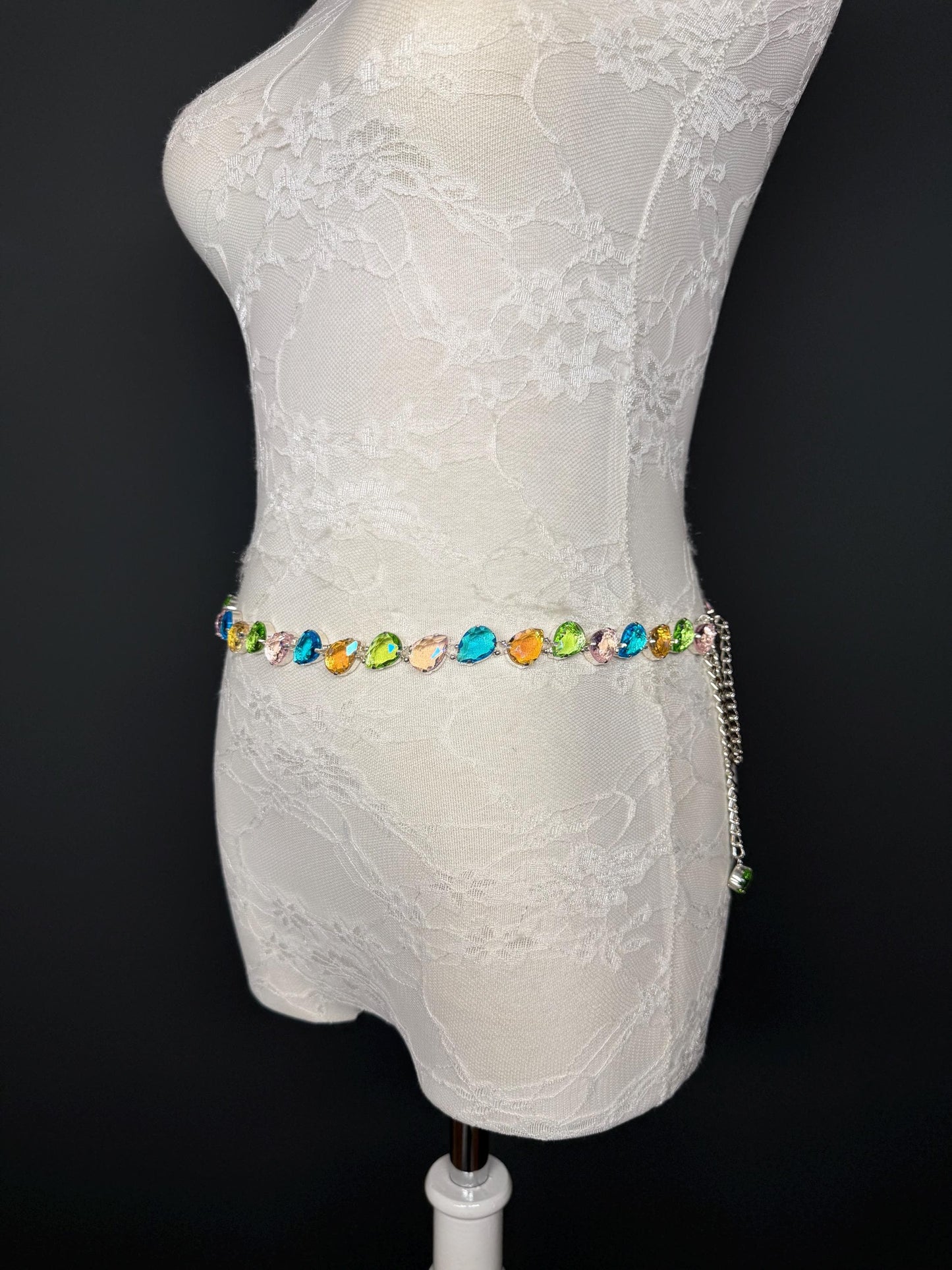 X-Long Belt, Jewel Rhinestone Belt, Chain Belt, Vintage Style Belt, Diamante Belt, Bridal Belt, Gift, Quality Belt, Elegant, Swimwear Belt