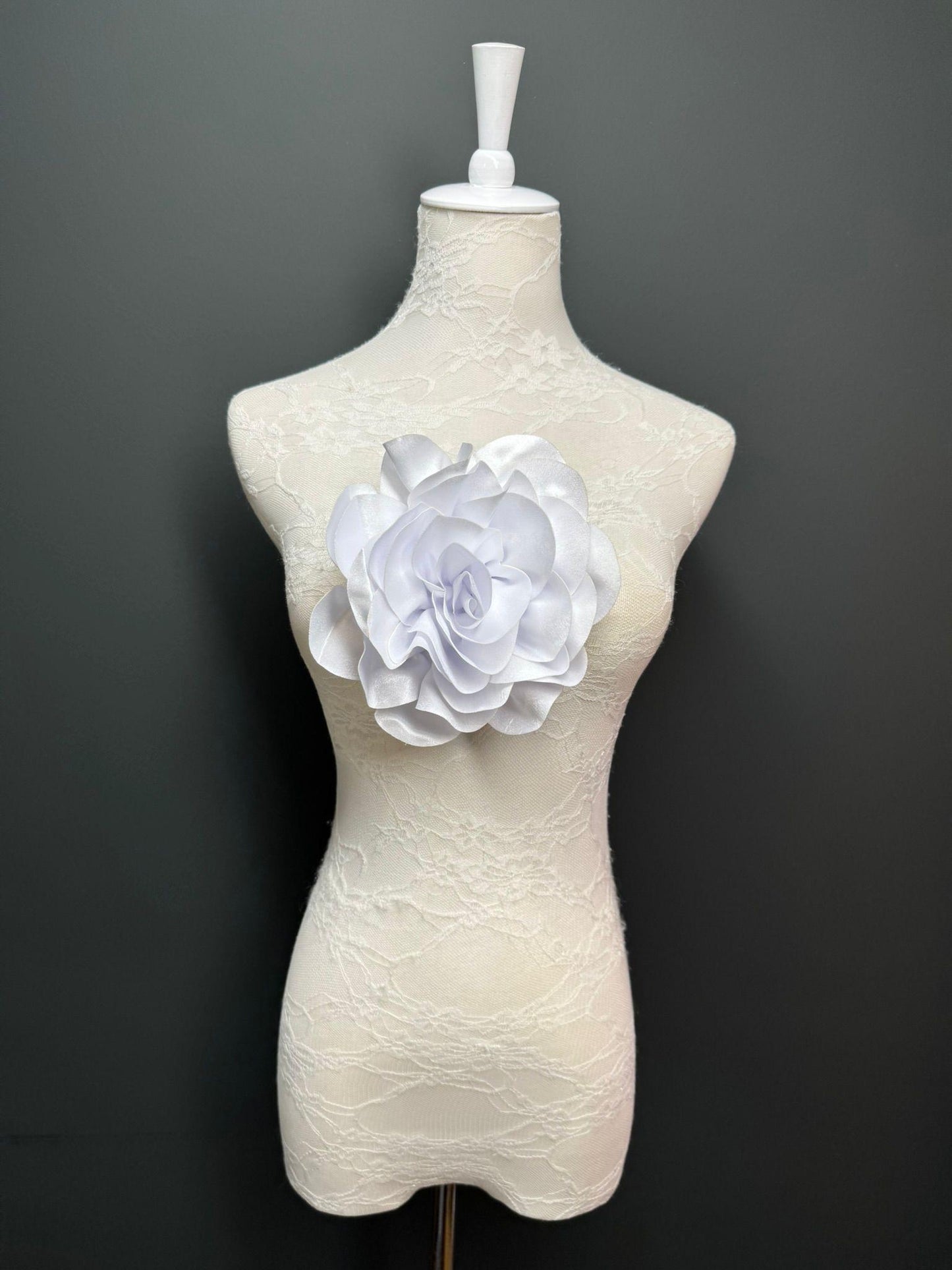 Large 3D Corsage Flower, Luxurious Satin Fabric, 12 Colours, 20cm, 8” Wide, Pin on, Bridal, Dress, Hair, Wedding, Race Day, White