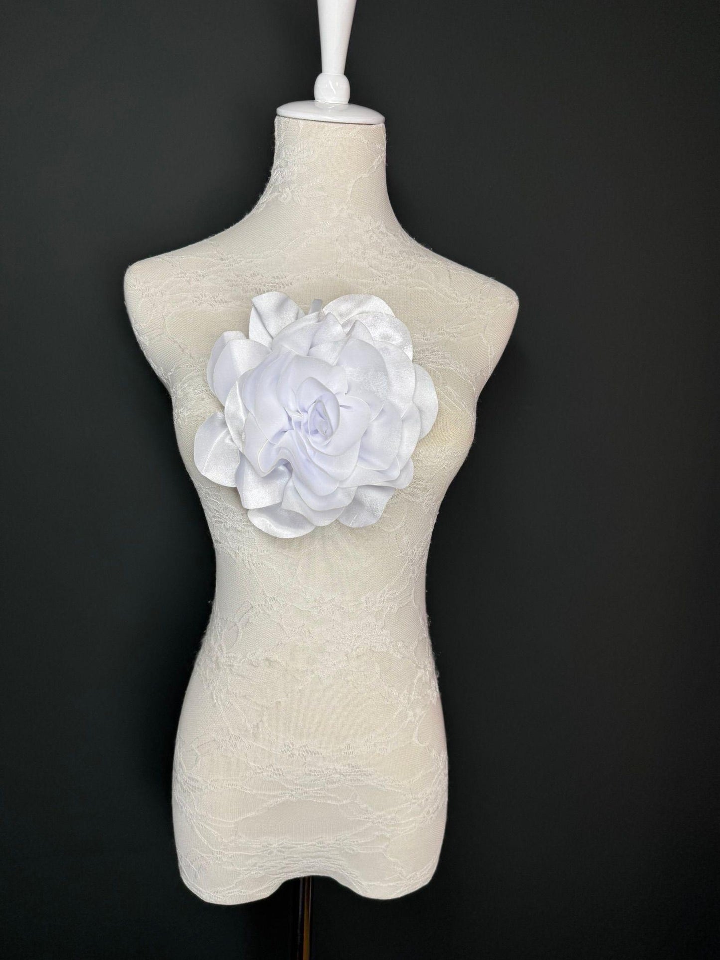 Large 3D Corsage Flower, Luxurious Satin Fabric, 12 Colours, 20cm, 8” Wide, Pin on, Bridal, Dress, Hair, Wedding, Race Day, White