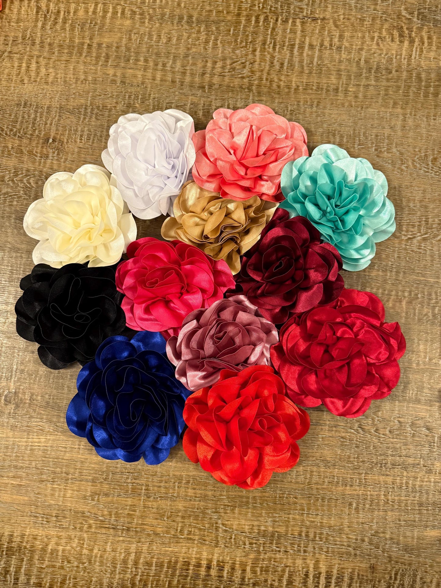 Large 3D Corsage Flower, Luxurious Satin Fabric, 12 Colours, 20cm, 8” Wide, Pin on, Bridal, Dress, Hair, Wedding, Race Day, White