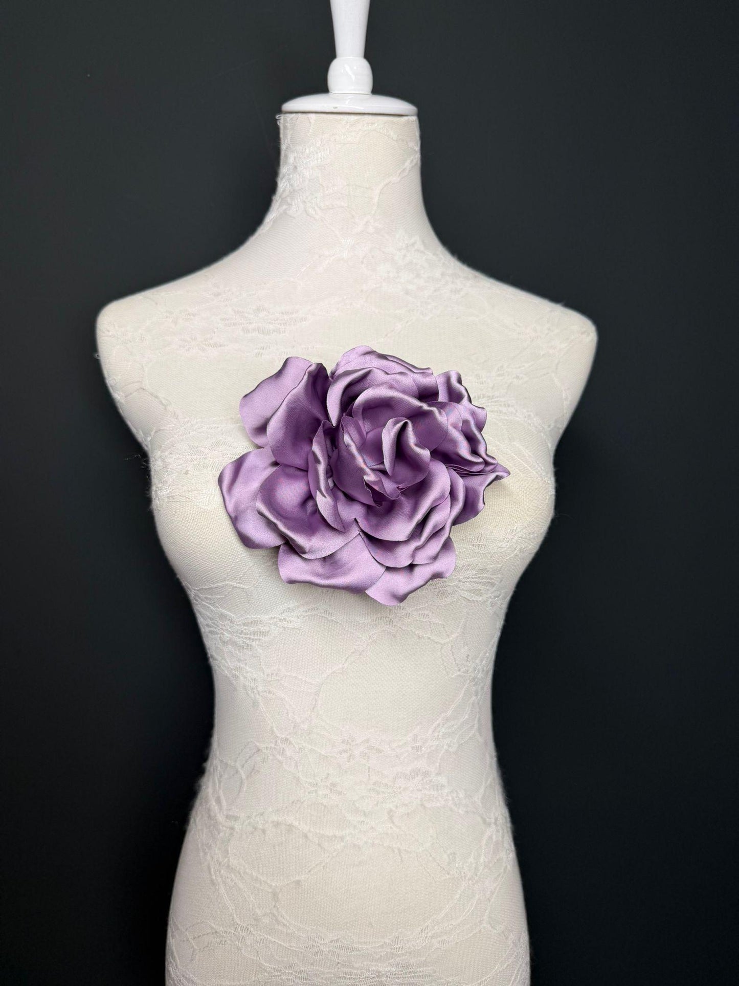 Forest Green Handmade Satin Corsage Flower, Pin-On Brooch (6" Wide)
