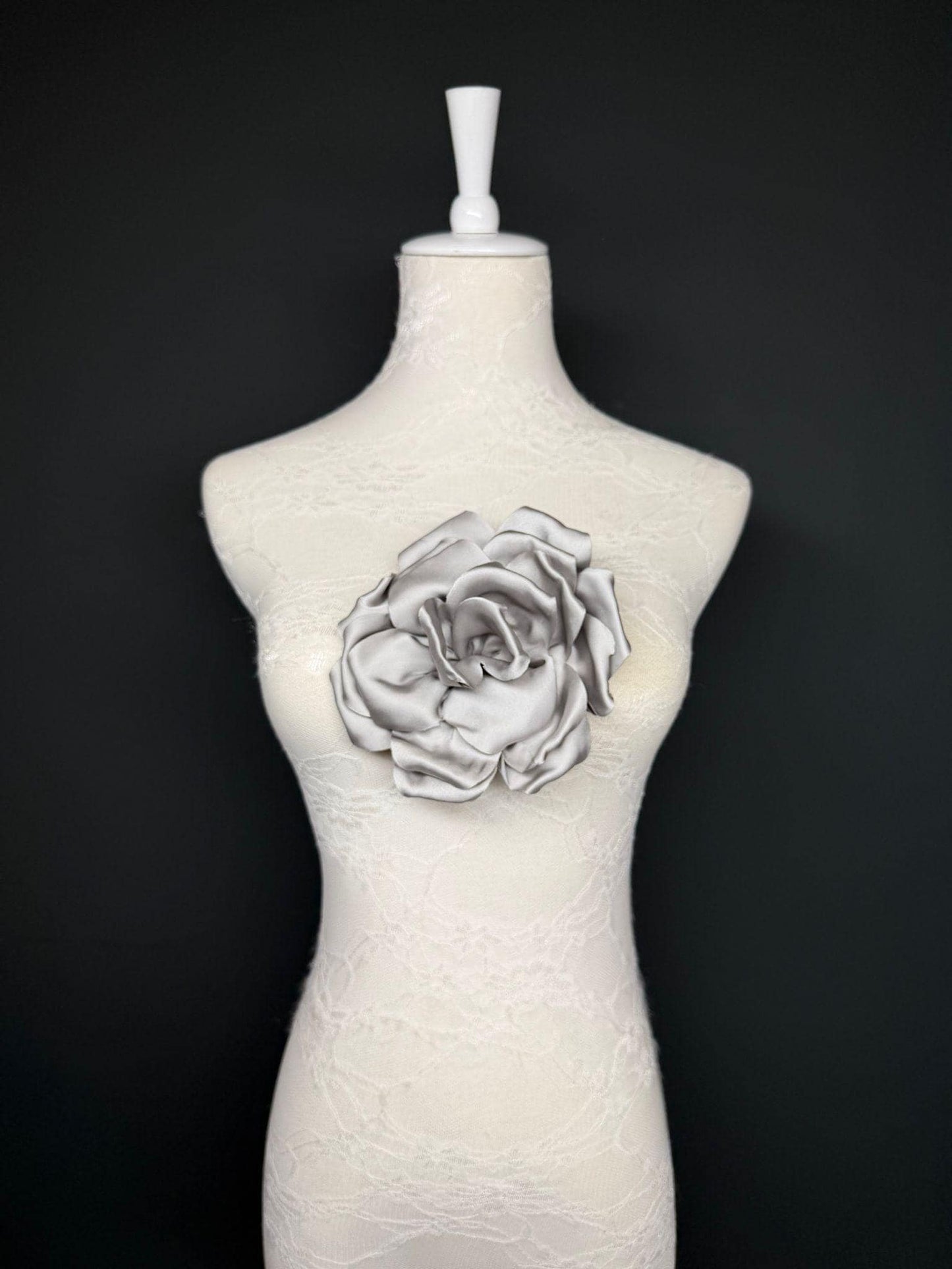 Forest Green Handmade Satin Corsage Flower, Pin-On Brooch (6" Wide)