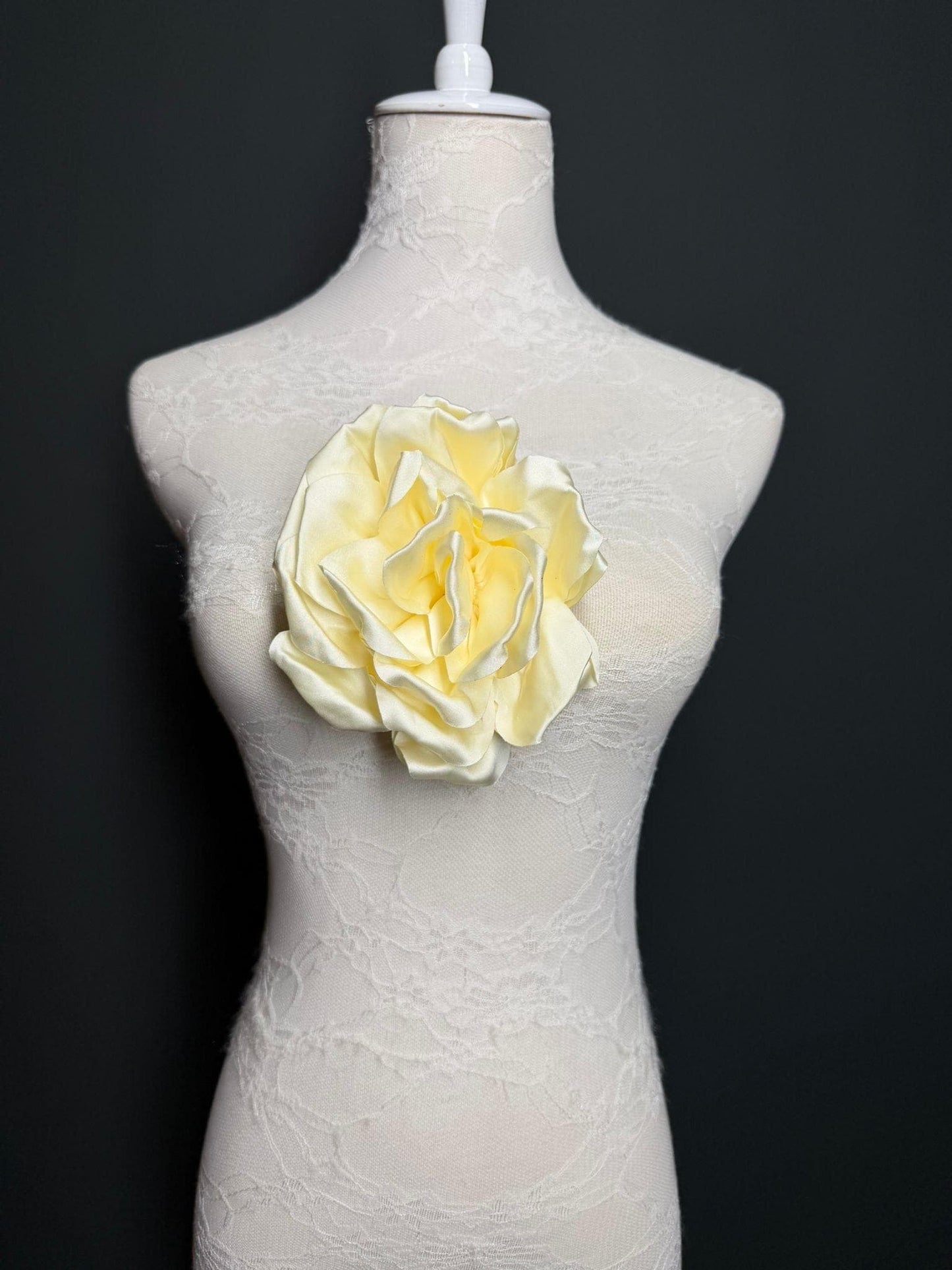 Grey Handmade Satin Corsage Flower, Pin-On Brooch (6" Wide)