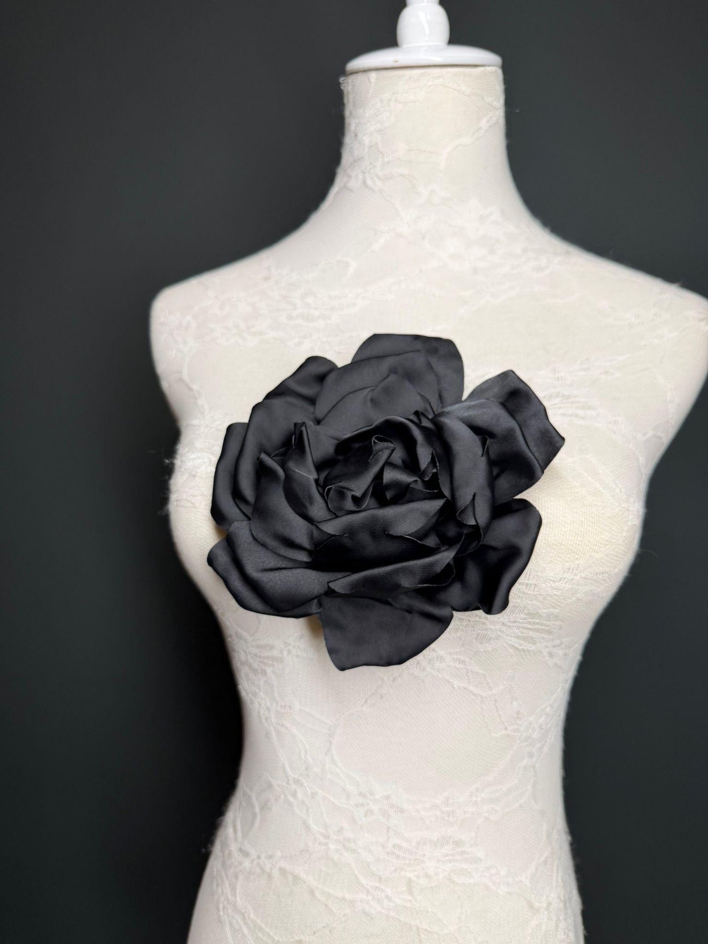 Burgundy Handmade Satin Corsage Flower, Pin-On Brooch (6" Wide)