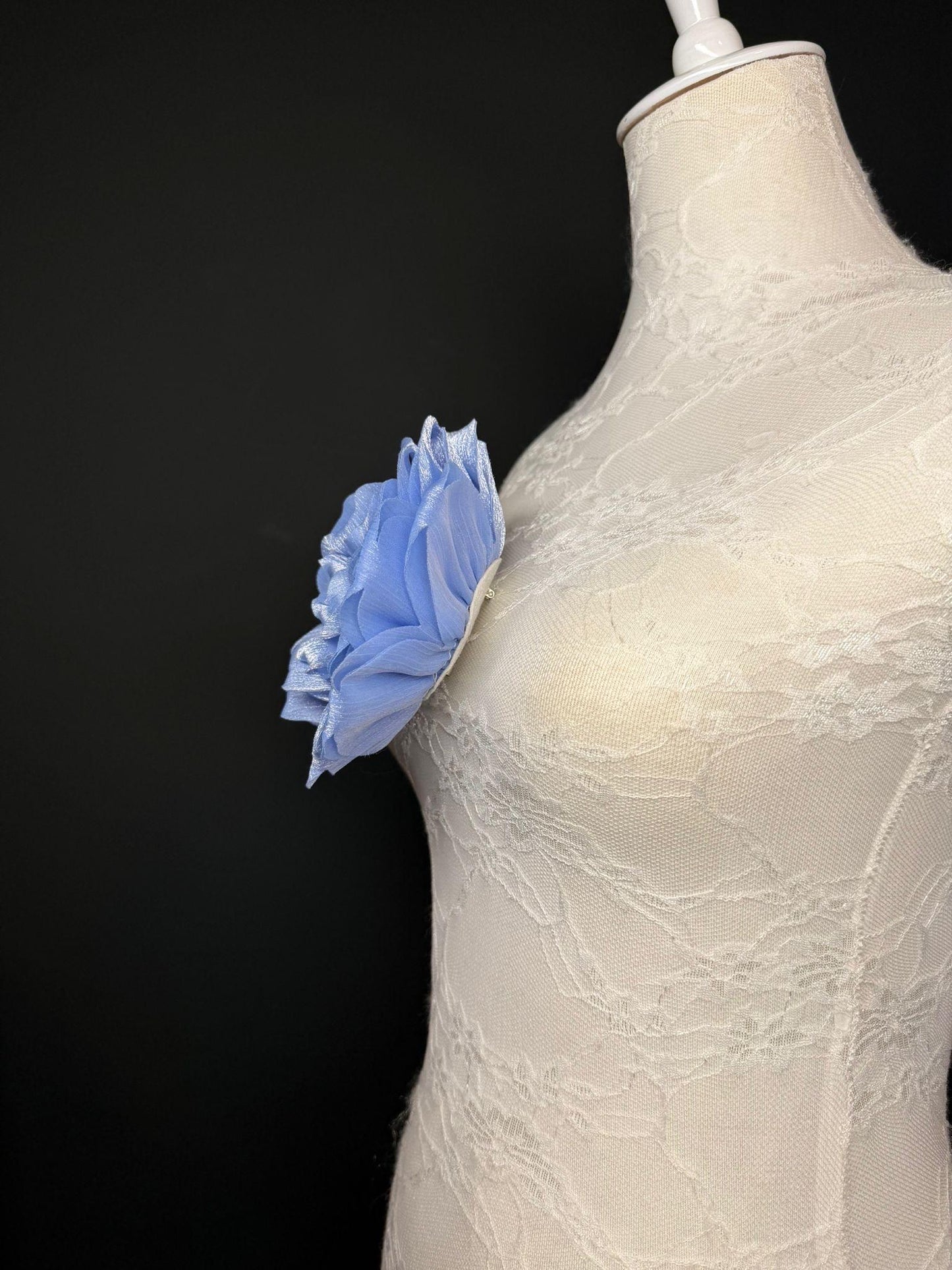 Blue Handmade Organza Corsage Flower, Pin-On Brooch (6" Wide)