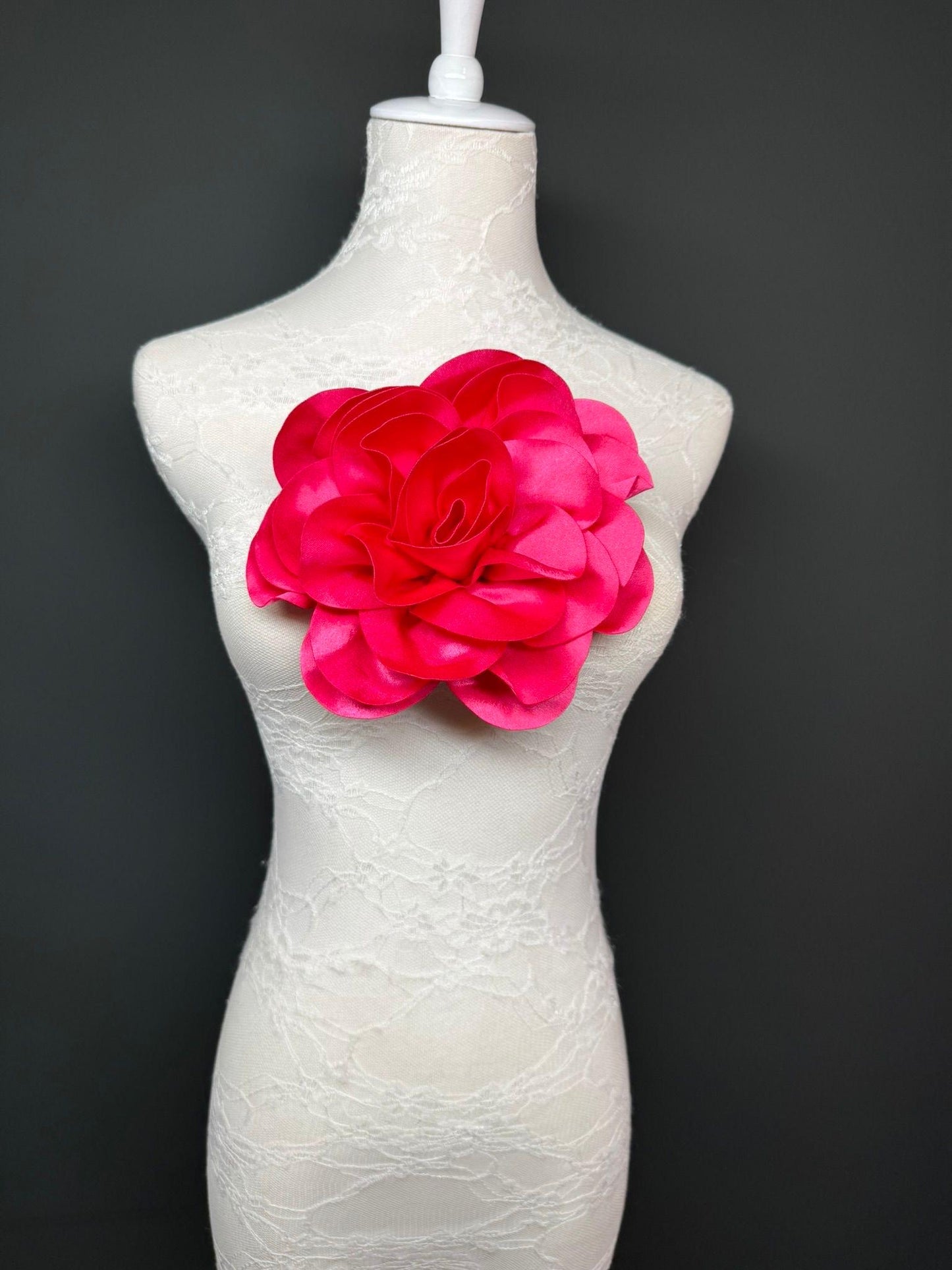Large 3D Corsage Flower, Luxurious Satin Fabric, 12 Colours, 20cm, 8” Wide, Pin on, Bridal, Dress, Hair, Wedding, Race Day, Cerise