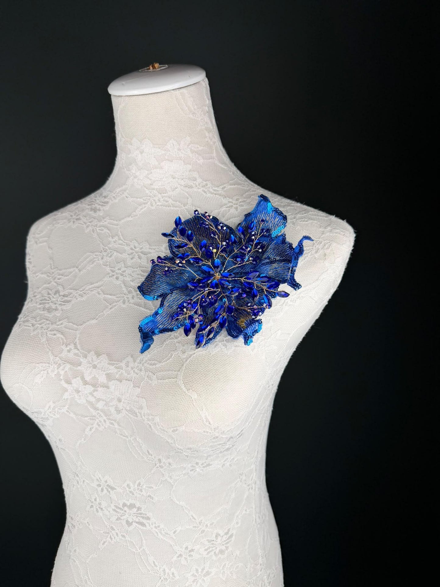 Royal Blue Sequin and Crystal Corsage 6 inch 15cm