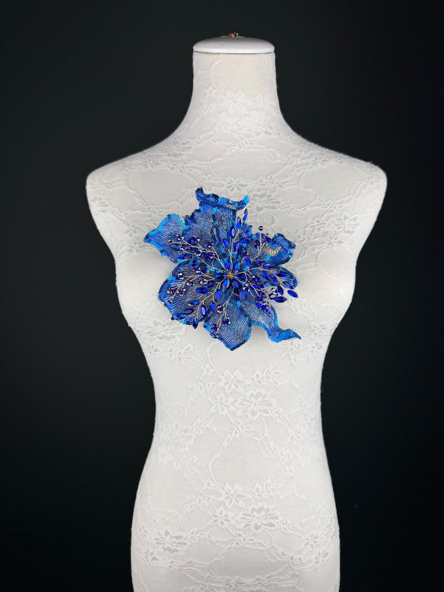 Royal Blue Sequin and Crystal Corsage 6 inch 15cm
