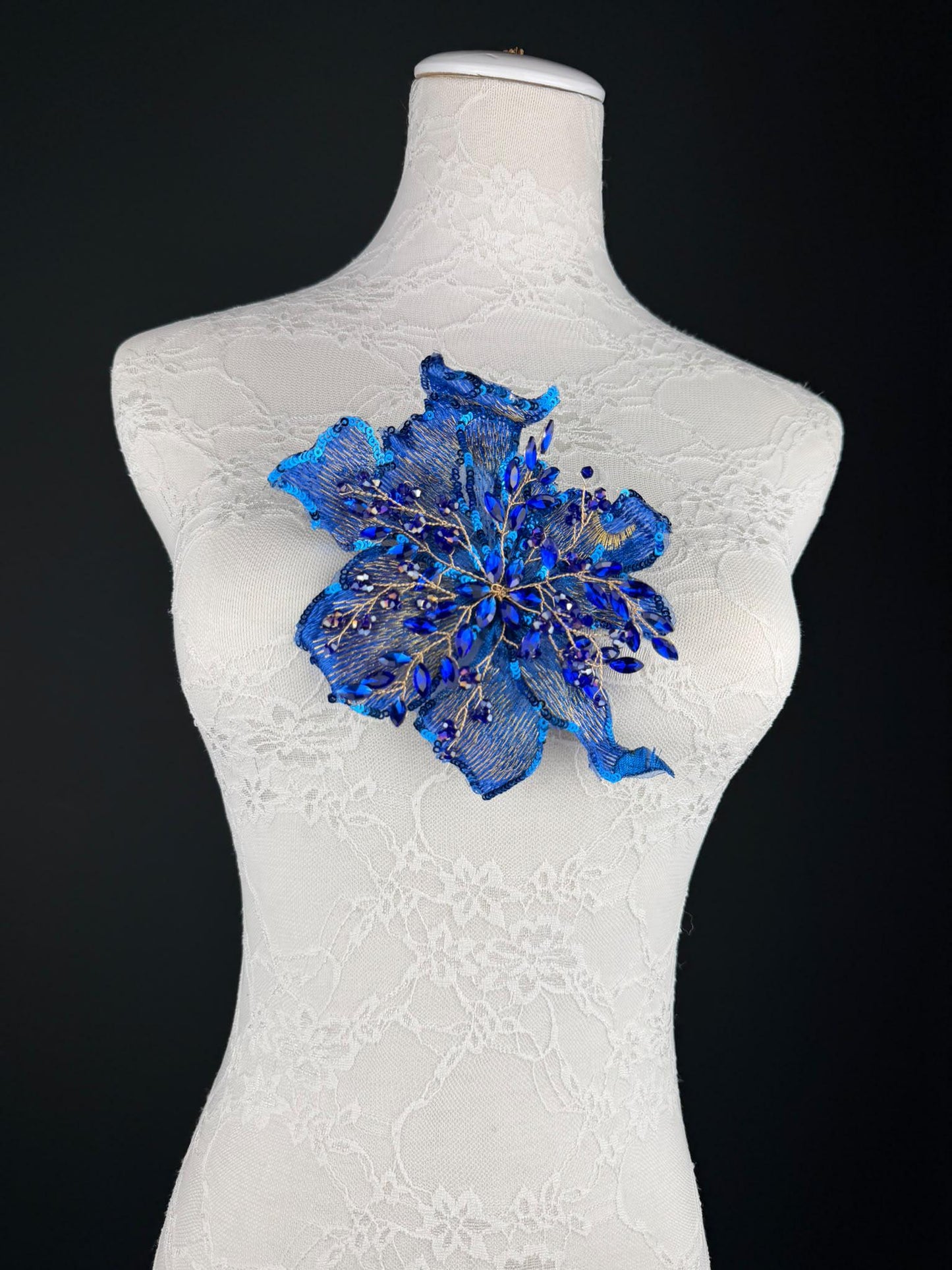 Royal Blue Sequin and Crystal Corsage 6 inch 15cm